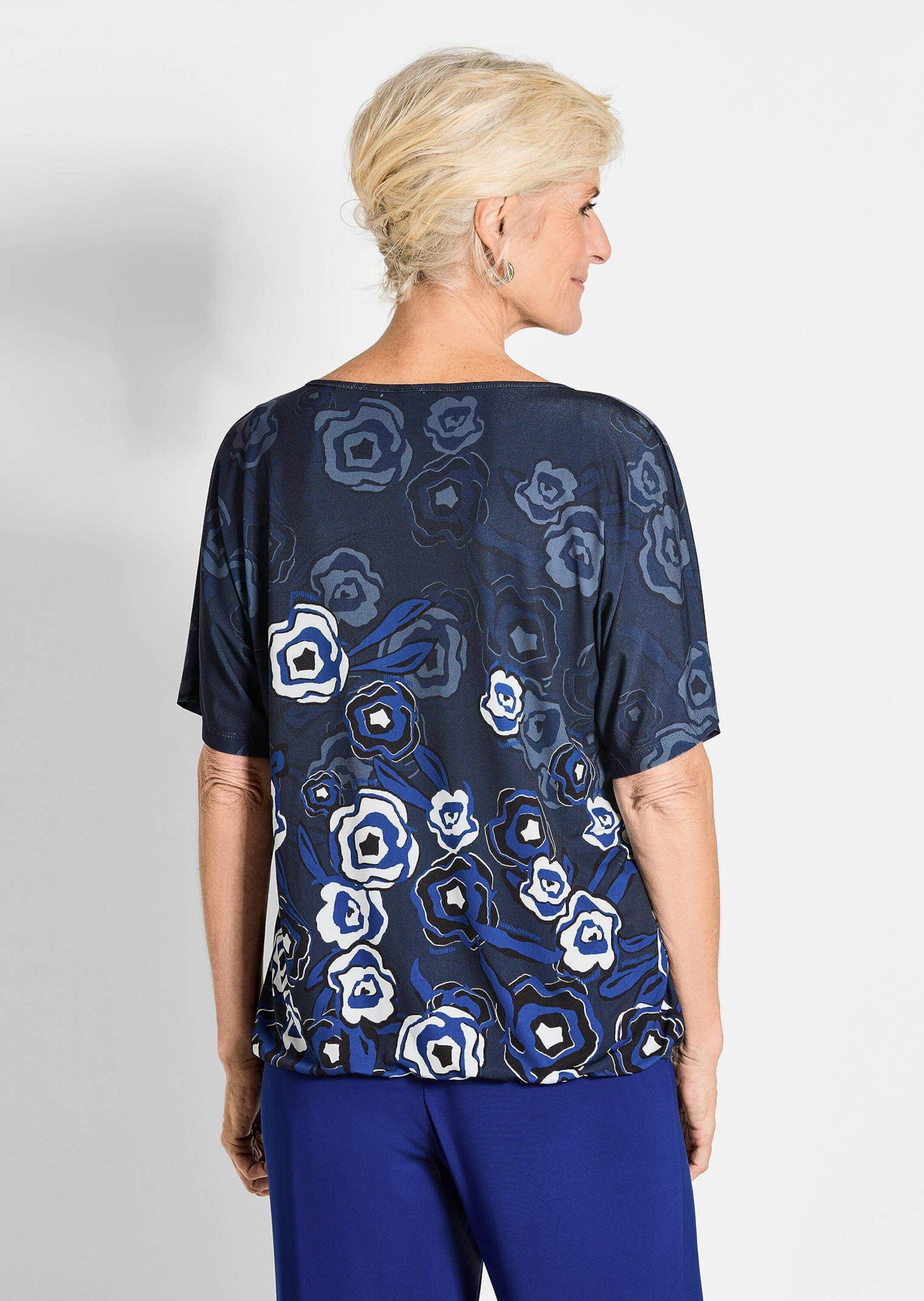 GOLDNER Kurzarmshirt »Florales Oberteil in Blau mit Halbarm«
