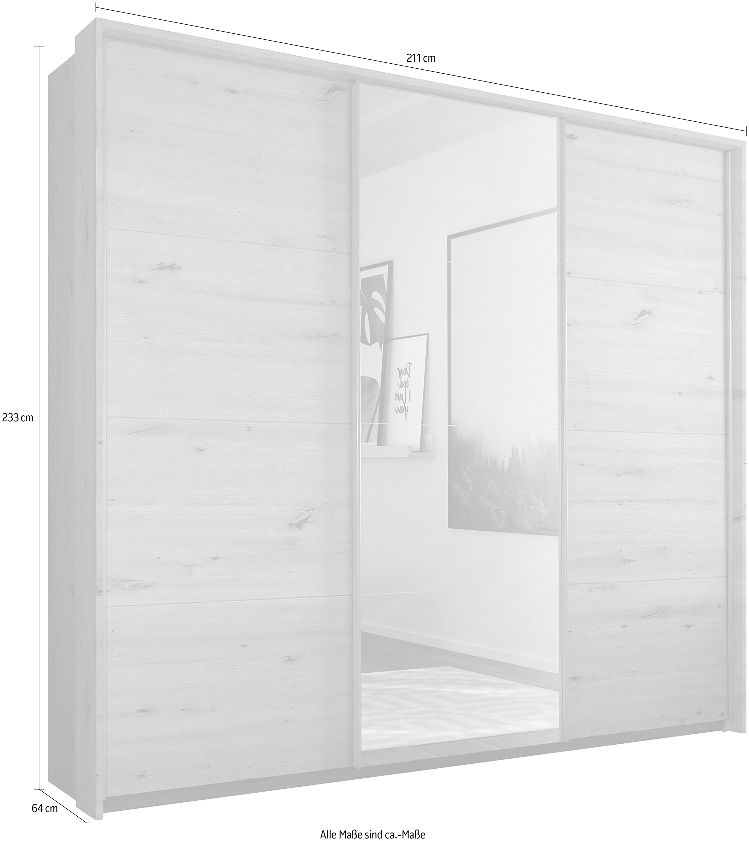 rauch Schwebetürenschrank »Kleiderschrank Schrank Garderobe Wäscheschrank TOMA mit Passepartout«, inkl. Regaleinsatz sowie zusätzlichen Einlegeböden MADE IN GERMANY