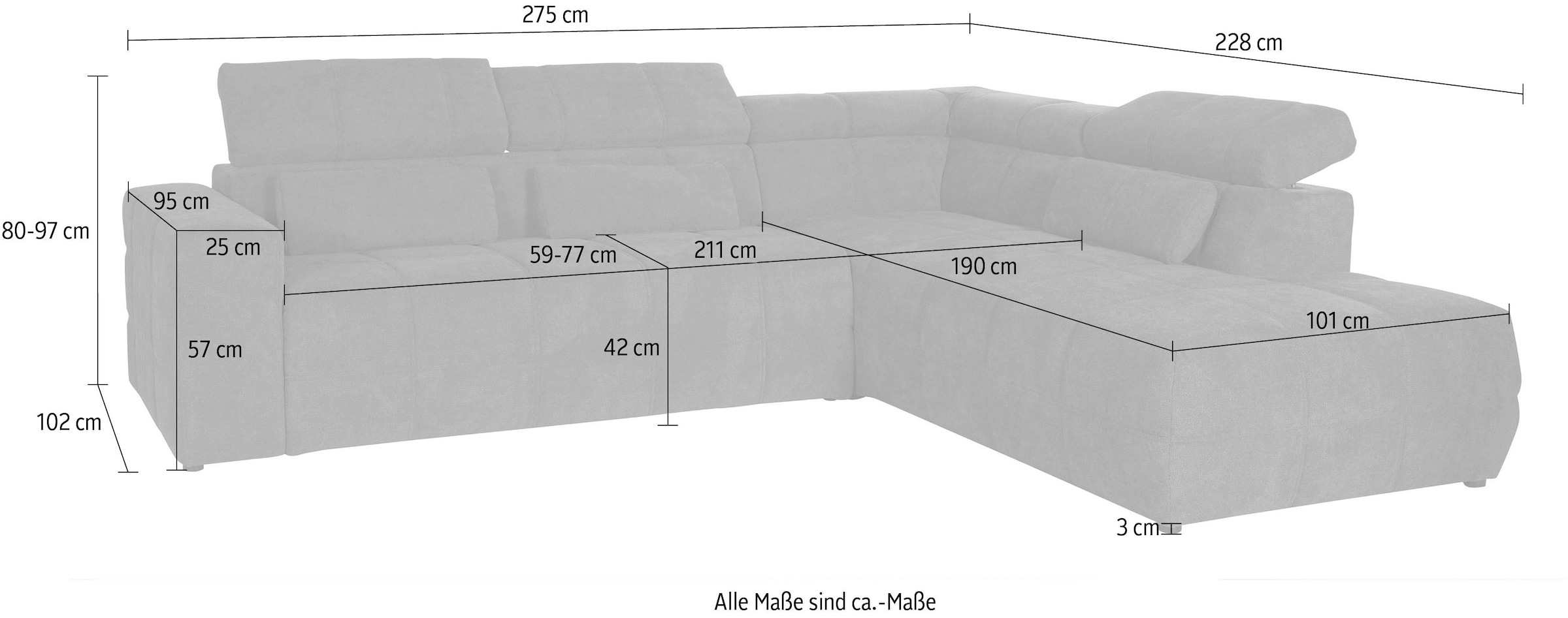 DOMO collection Ecksofa »Brandon L-Form, auch in Leder«, inklusive Kopfteilverstellung, wahlweise mit Sitztiefenverstellung