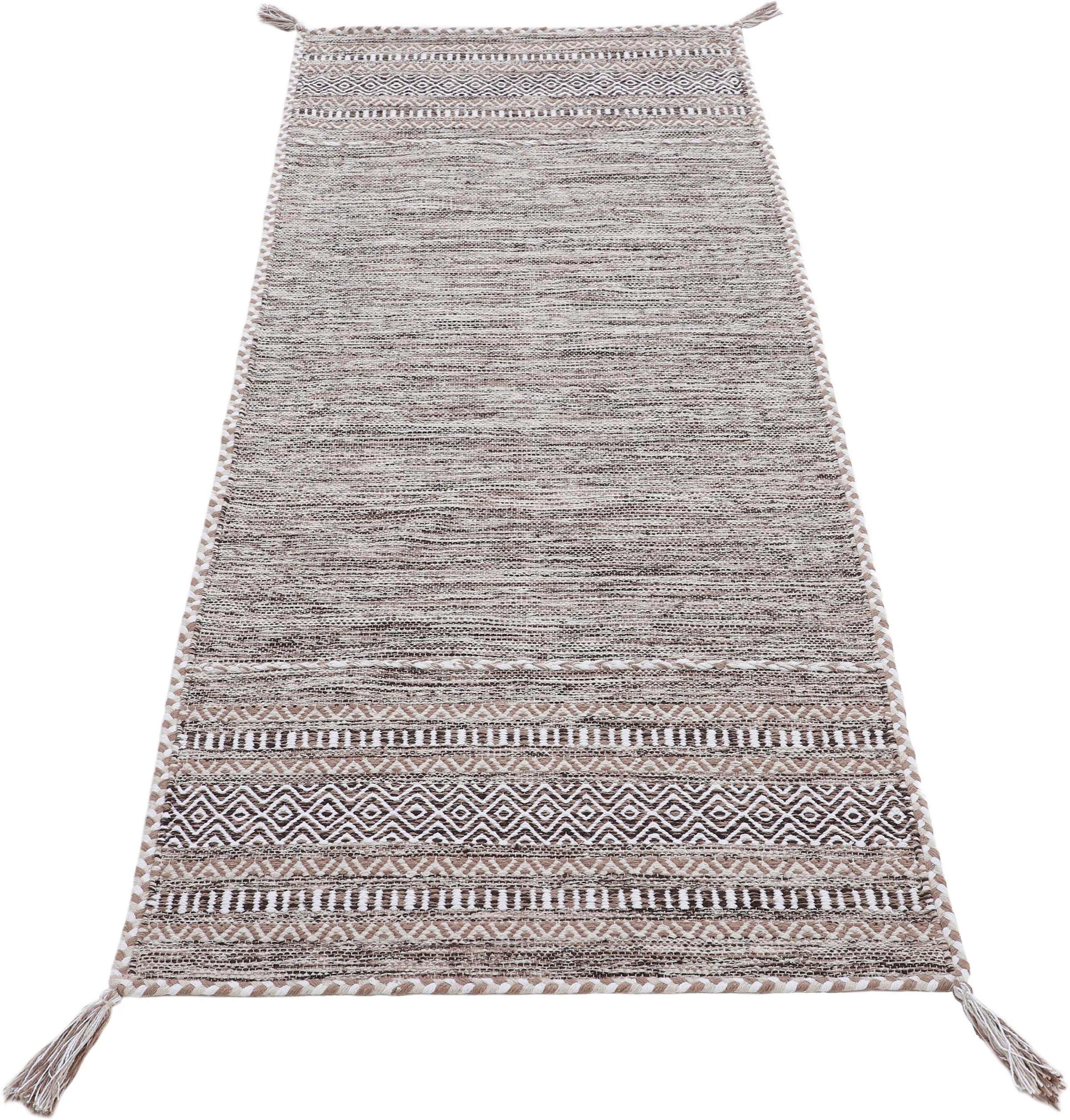 carpetfine Läufer »Kelim Azizi«, rechteckig, 5 mm Höhe, Baumwolle, Wendeteppich mit Fransen, Wohnzimmer