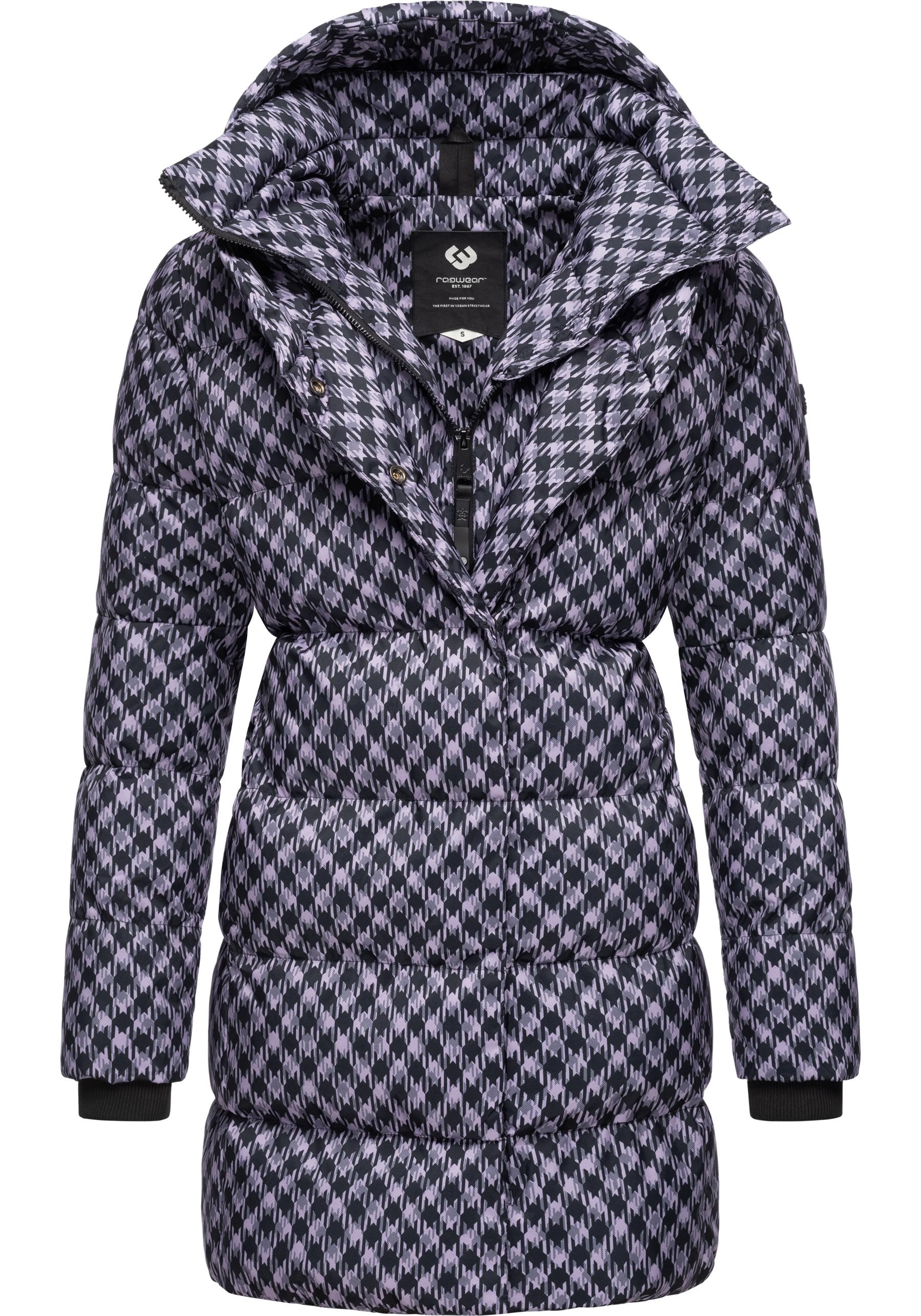 Ragwear Steppmantel »Niara Print«, Damen Wintermantel mit angesagtem Hahnentritt Muster