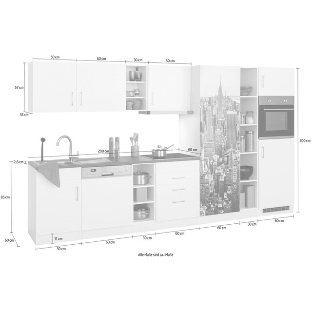 HELD MÖBEL Küchenzeile »Paris«, mit E-Geräten, Breite 350 cm, wahlweise mit  Induktionskochfeld bestellen | BAUR