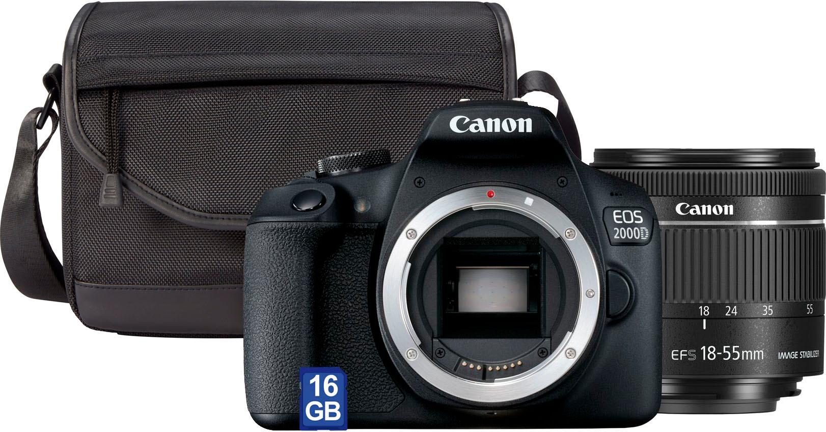 CANON Spiegelreflexkamera "EOS 2000D Kit", B:12,9cm H:10,13cm T:7,76cm, schwarz, Fotokameras, inkl. EF-S 18-55 IS II Objektiv
