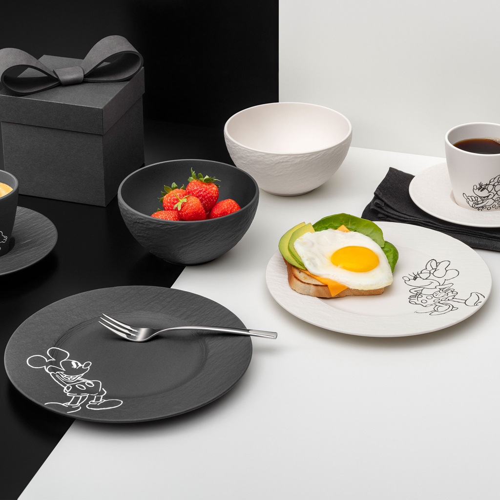 Villeroy & Boch Frühstücksteller »Frühstücks- / Dessertteller Manufacture Rock - Mickey Mouse ø 21,7 cm 2er Set schwarz-weiß« Spülmaschinenfest, Mikrowellensicher