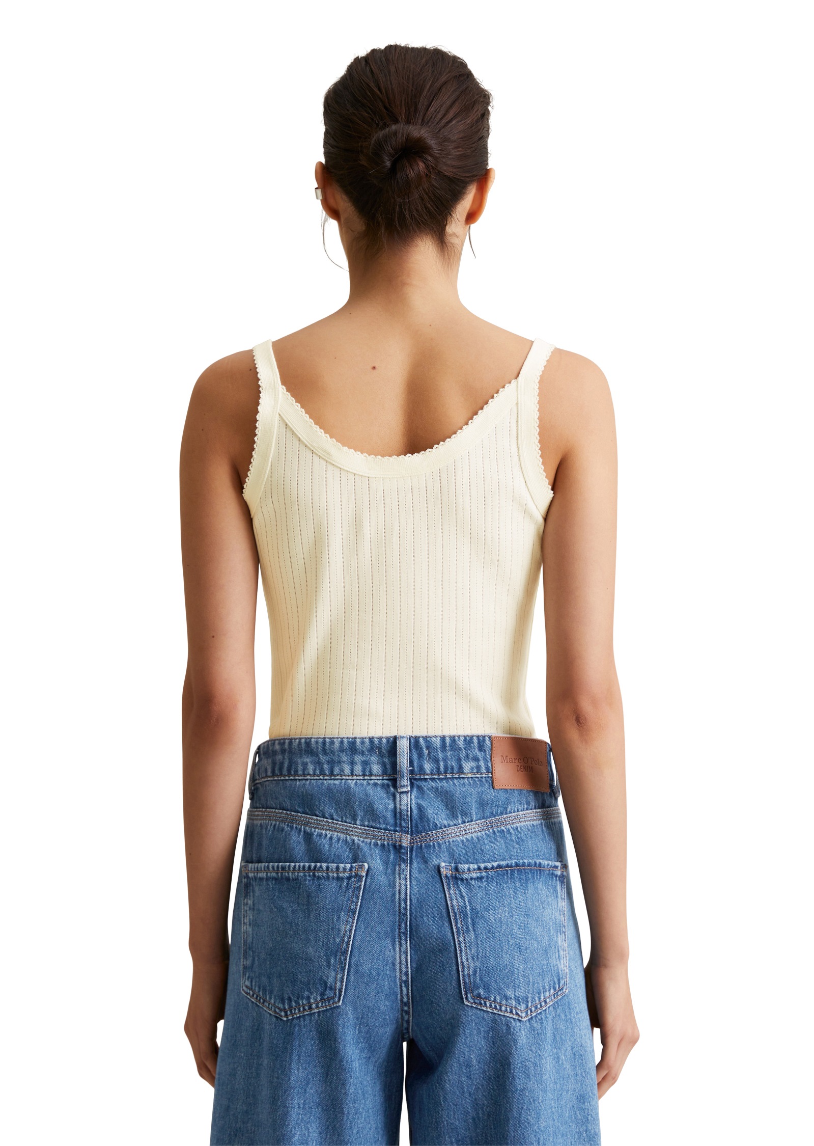 Marc OPolo DENIM Spaghettitop, Rüschenkante, Strickwebmuster günstig online kaufen