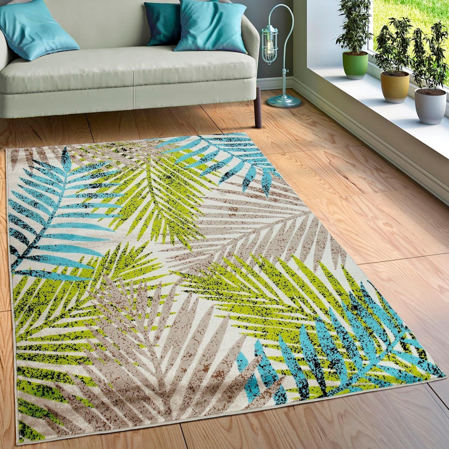 Paco Home Teppich »Metro 162«, rechteckig, 12 mm Höhe, Kurzflor, Motiv Blätter, ideal im Wohnzimmer & Schlafzimmer