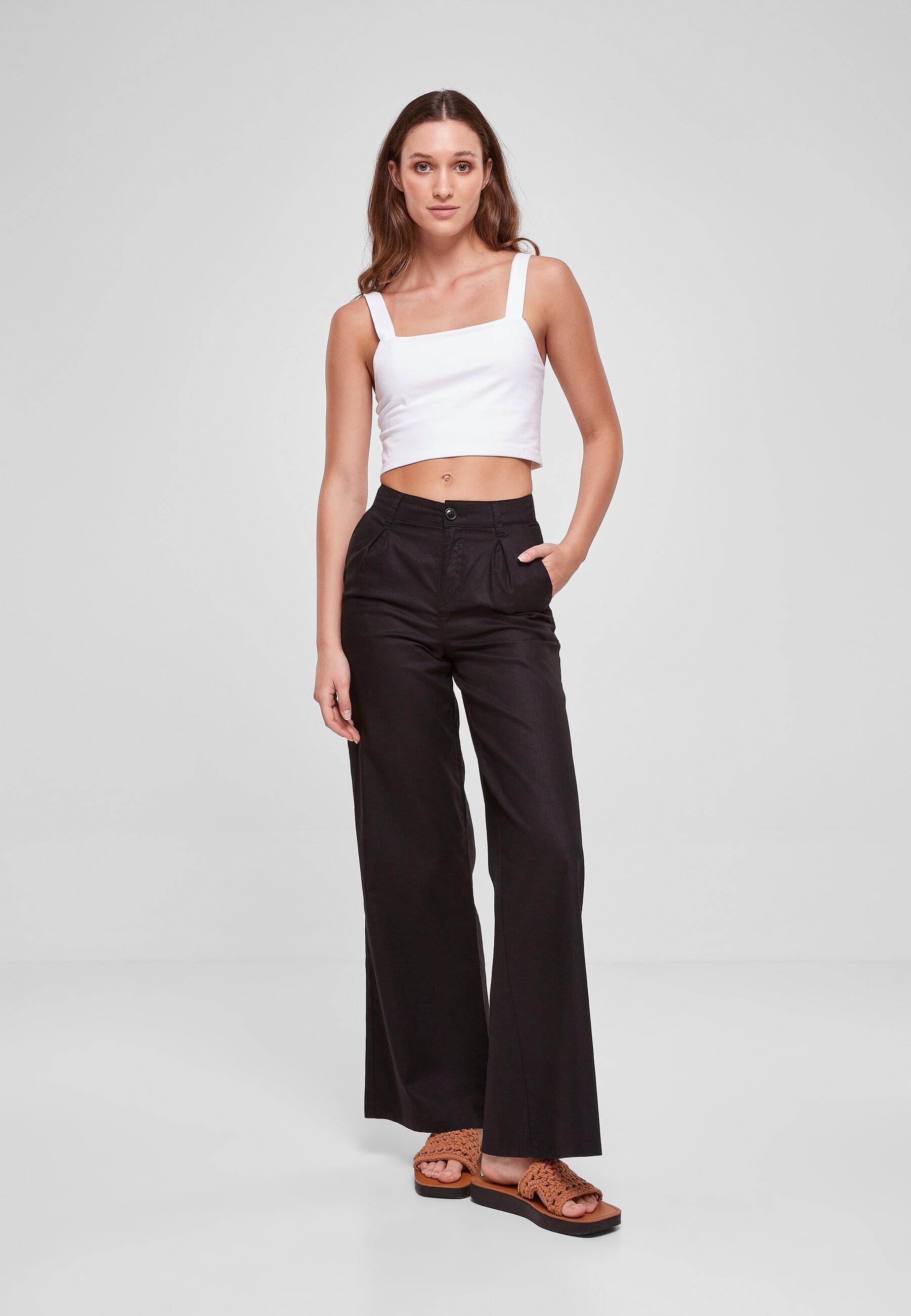 URBAN CLASSICS Stoffhose »Urban Classics Damen Ladies High Linen Mixed Wide Leg Pants«, (1 tlg.)