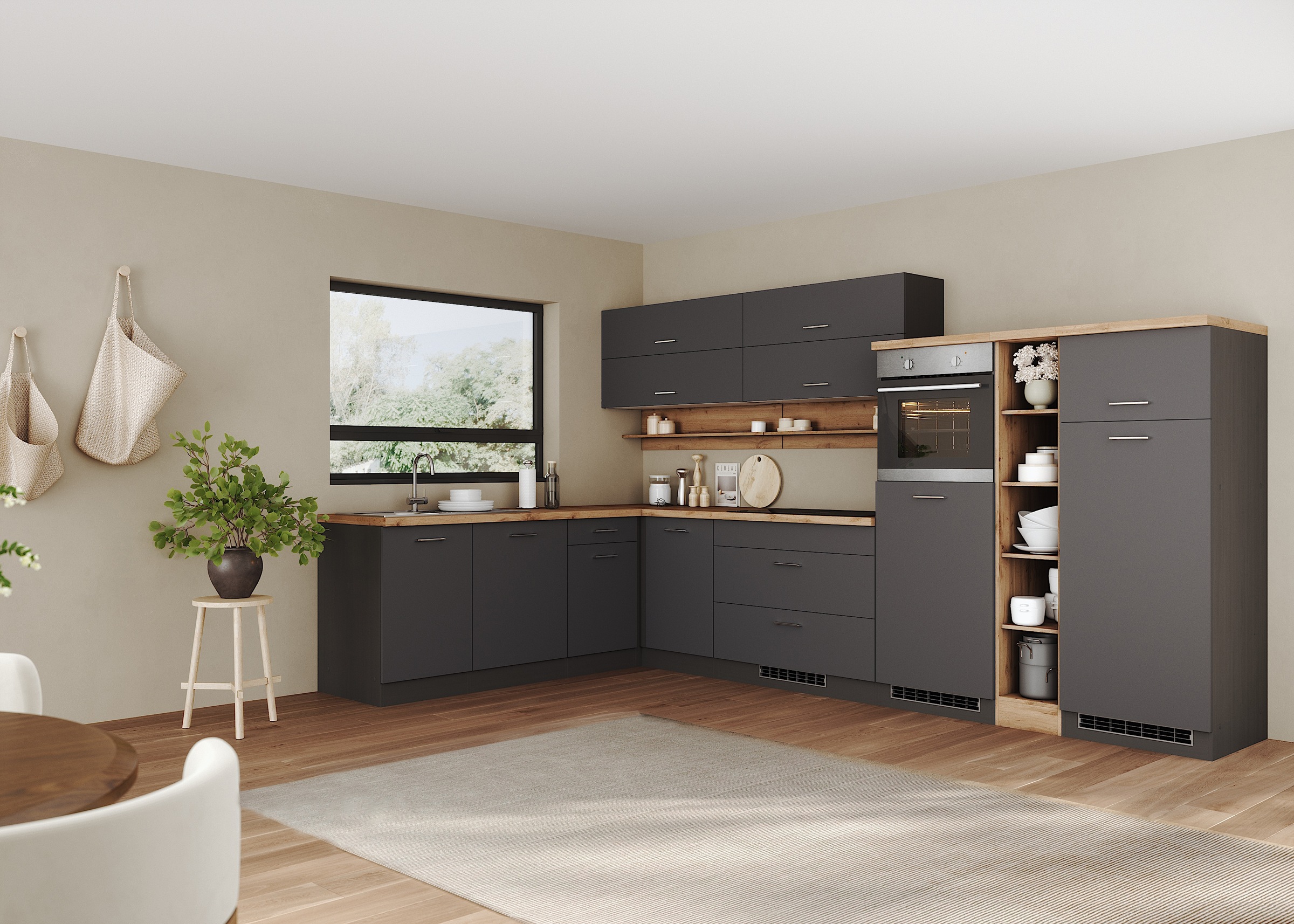 KOCHSTATION Winkelküche "KS-Milan, optional mit Muldenlüfter" Stellbr.360/2 günstig online kaufen