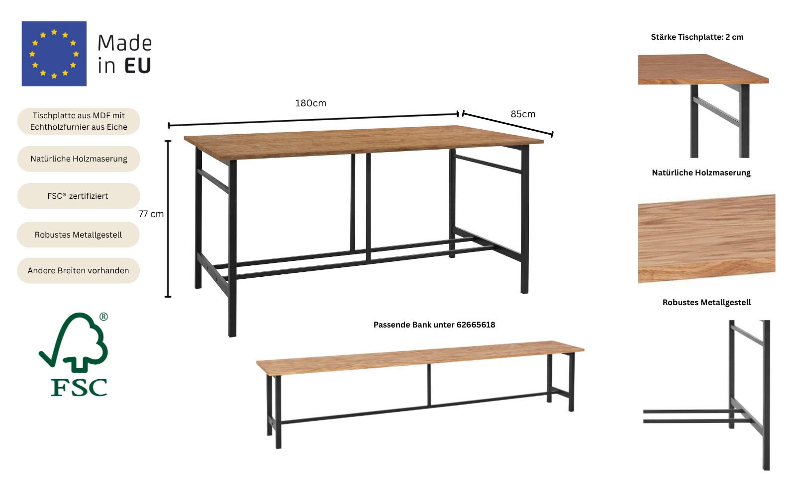 Thumbnail - Home affaire Esstisch "Sare" mit Echtholzfurnier aus Eiche