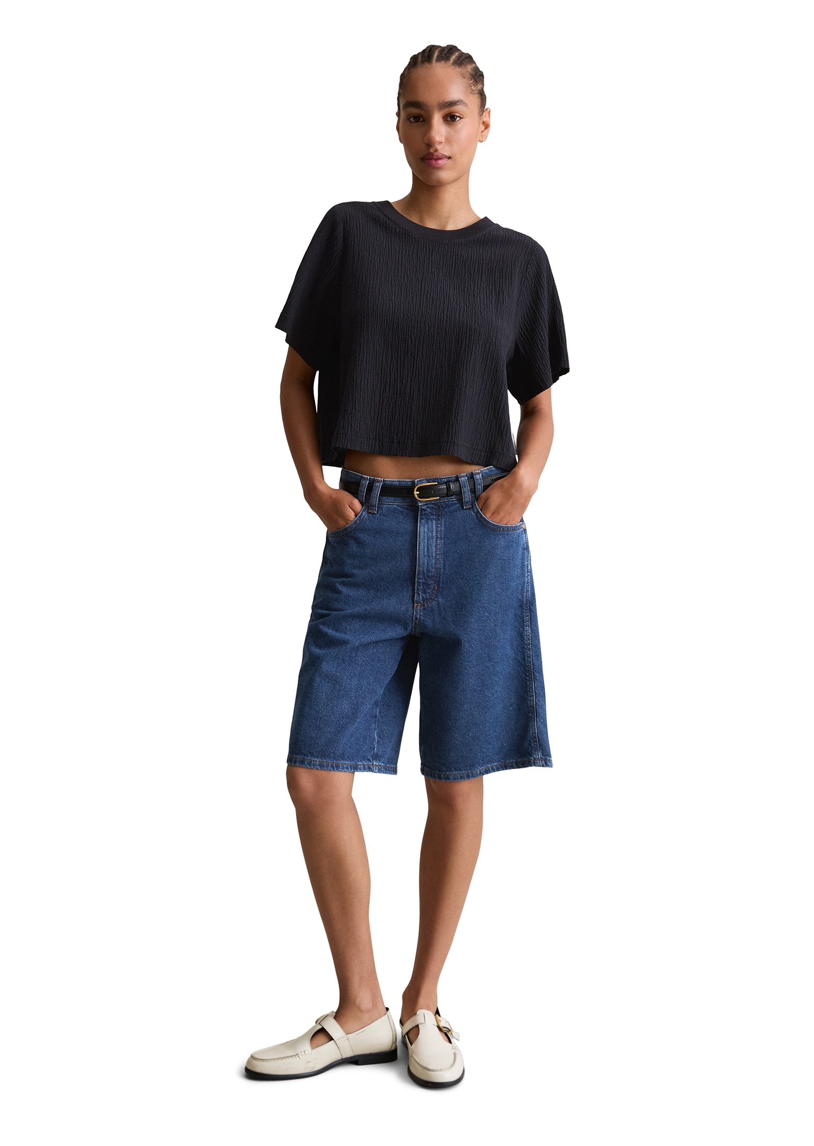 Marc O'Polo DENIM Blusenshirt, relaxed fit, mit markanter Struktur, cropped