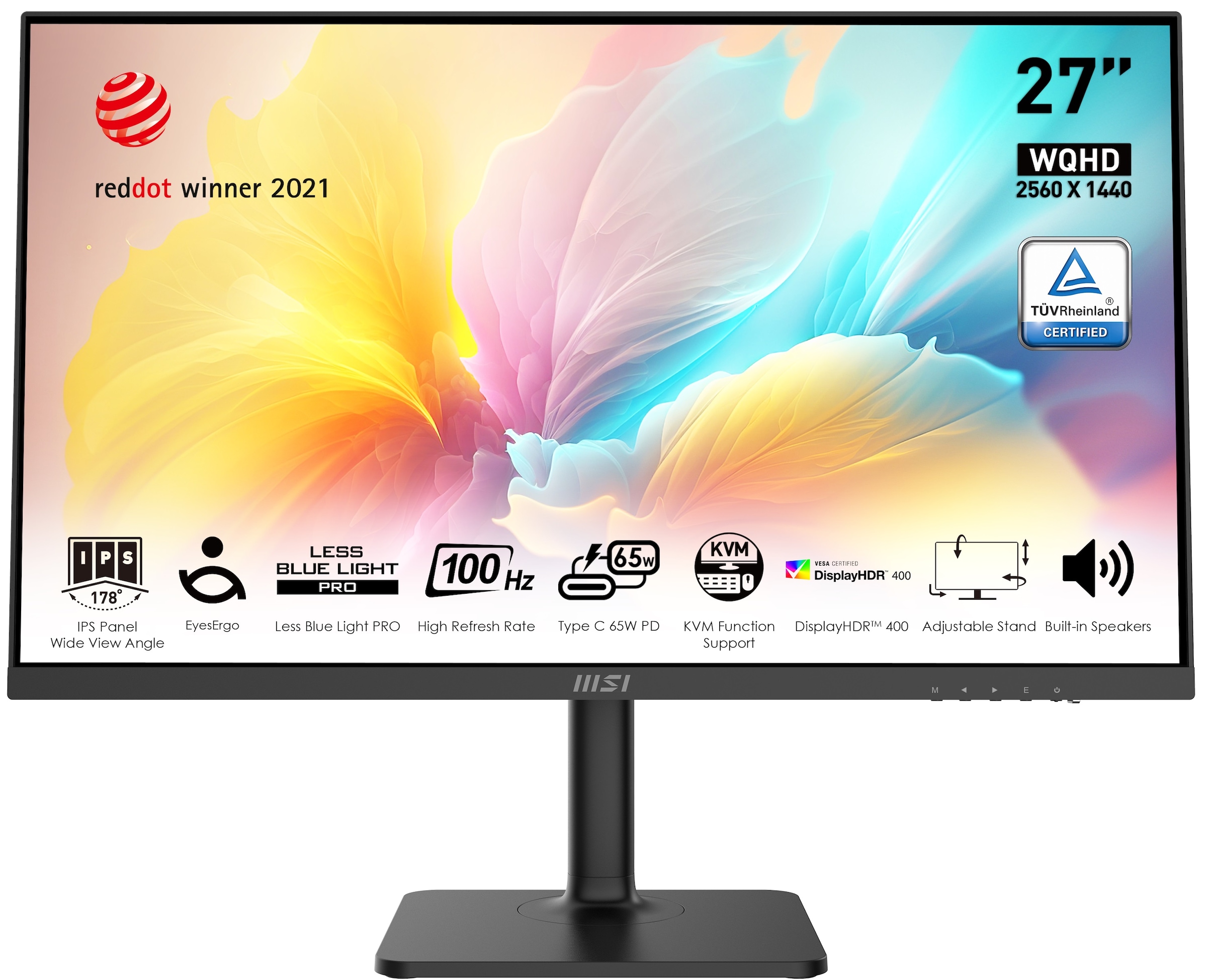 MSI LED-Monitor "Modern MD272QXP", B:61,35cm H:36,25cm T:5cm, schwarz, Monitore, höhenverstellbar, 3 Jahre Herstellergarantie, USB-C