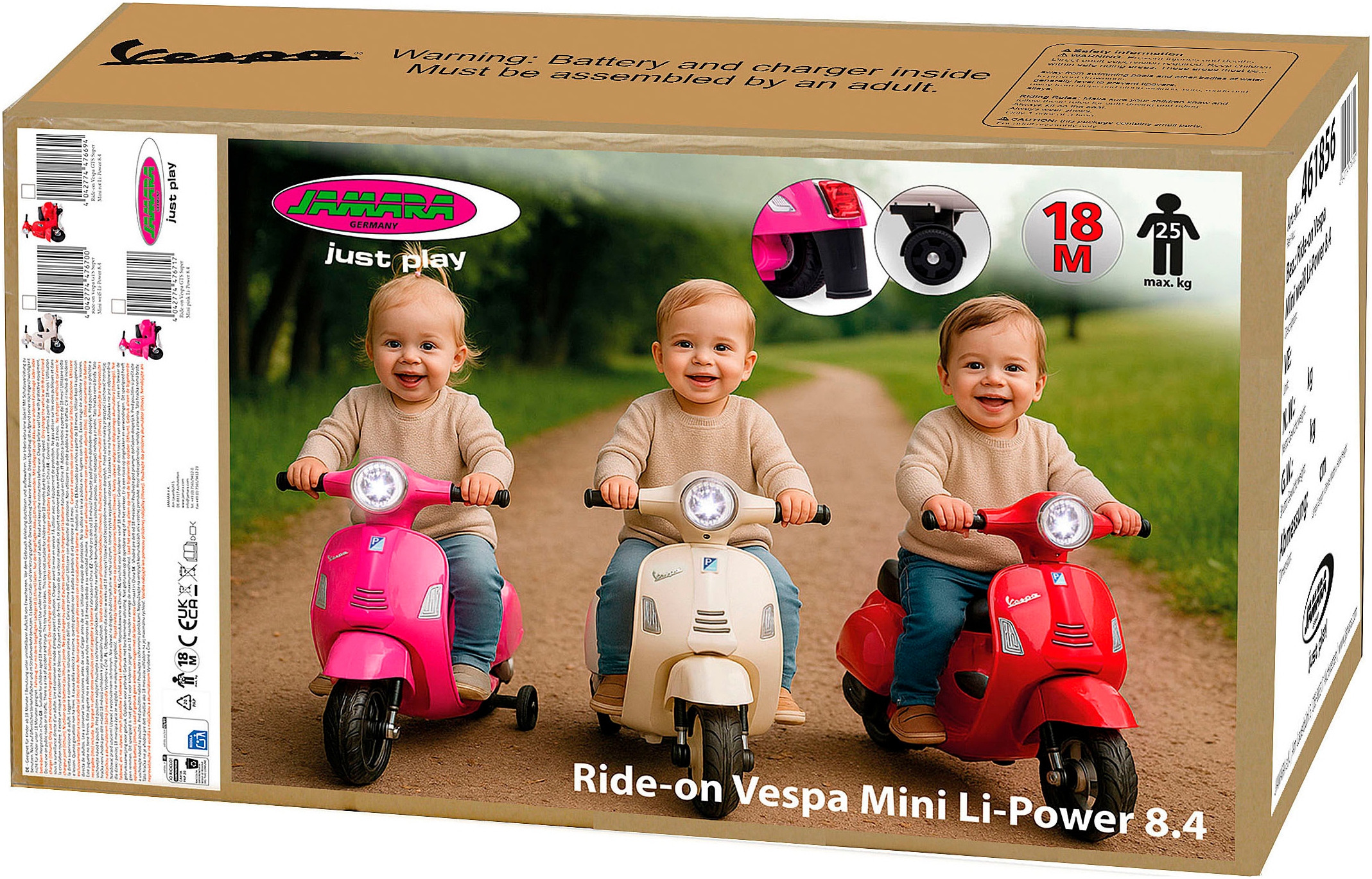 Jamara Elektro-Kinderroller »Ride-on Vespa Mini, Li-Power 8.4« ab 18 Monaten bis 25 kg mit Licht und manueller Hupe
