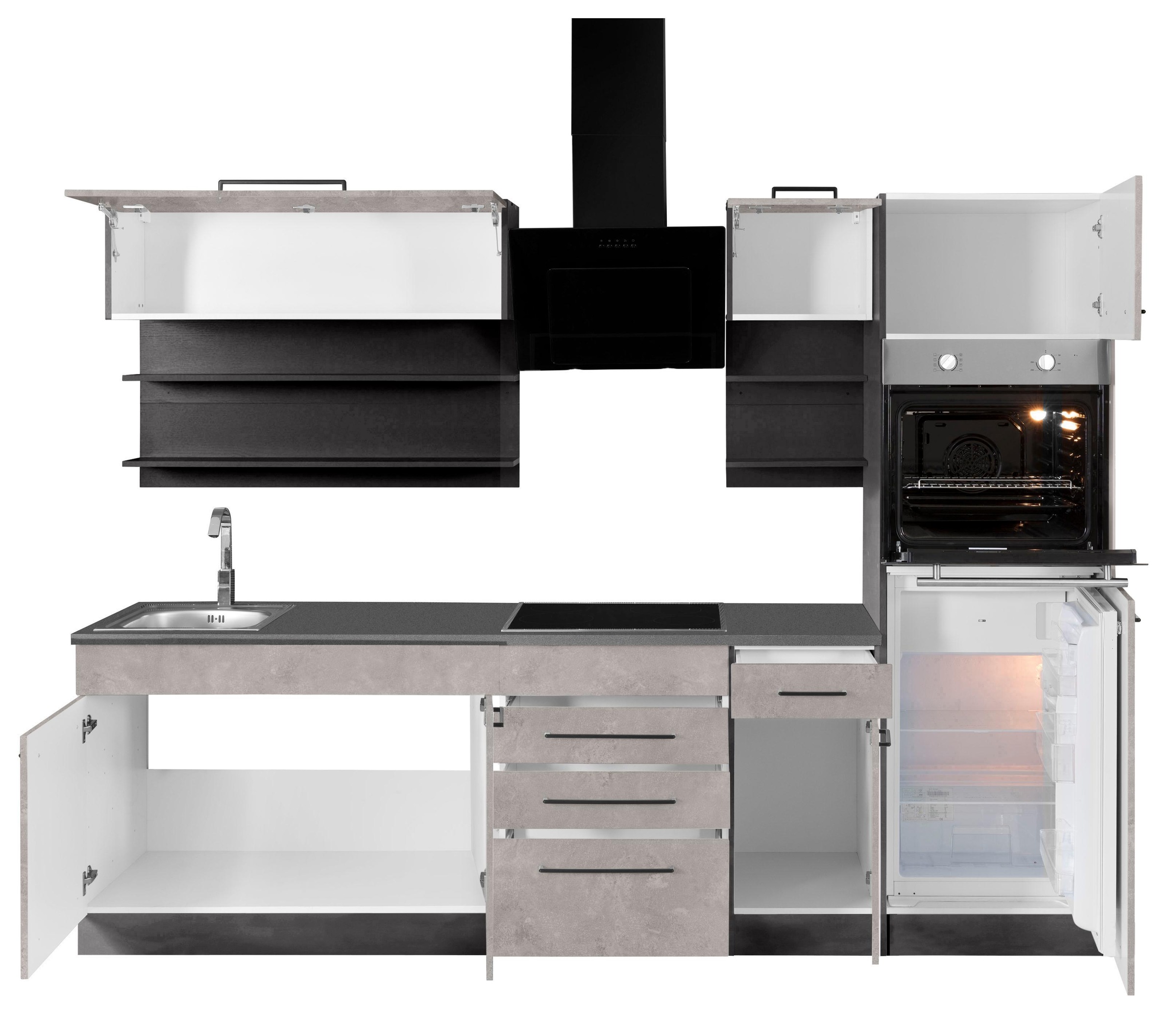 KOCHSTATION Küchenzeile »KS-Tulsa«, mit E-Geräten, Breite 270 cm, schwarze Metallgriffe, MDF Fronten