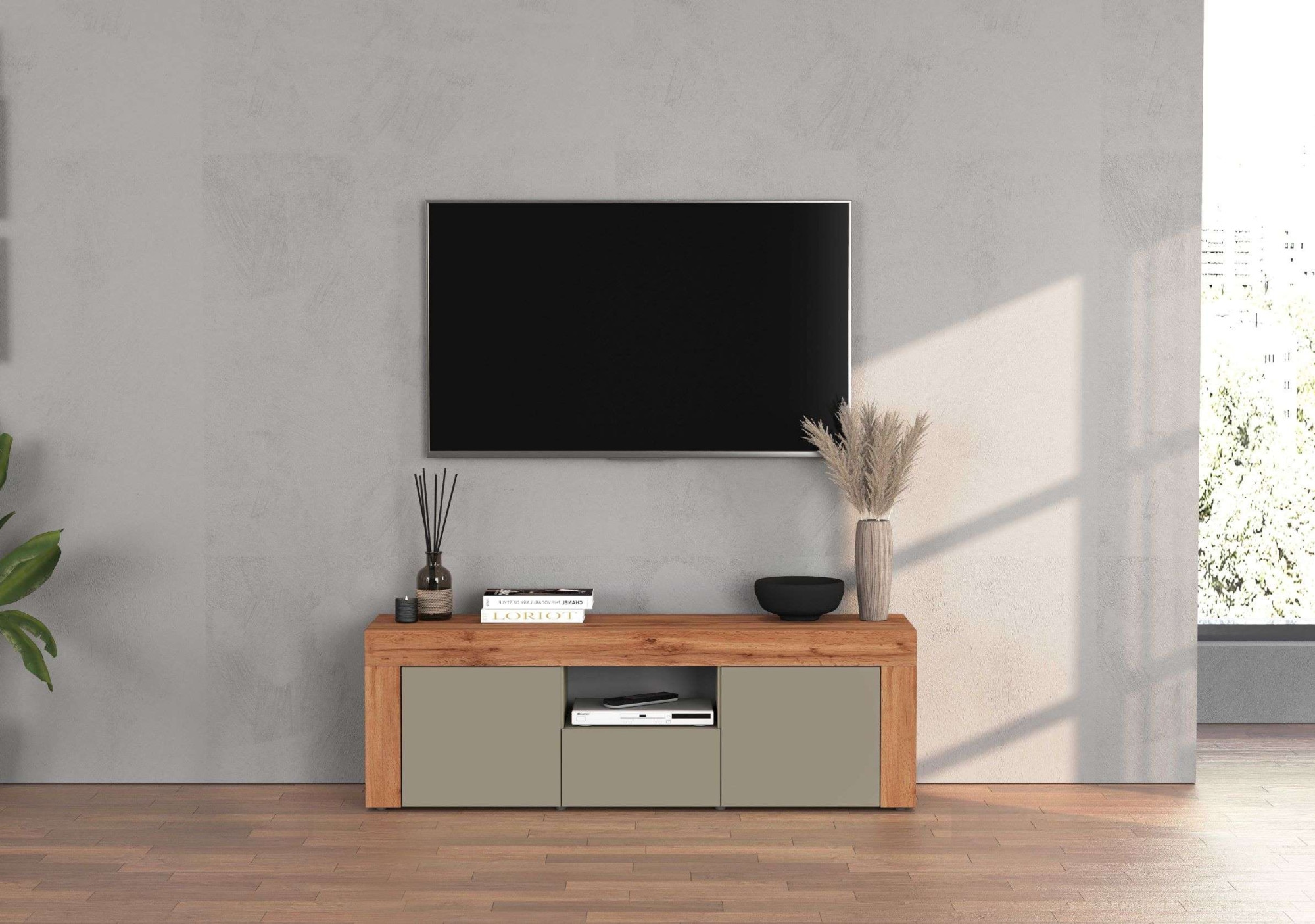 INOSIGN Lowboard »CHRONOS Breite 155 cm mit 2 Türen, 1 Schublade,1 offenes Fach«, (1 St.), TV-Board, Sideboard niedrig, Grifflos mit Push to Open 'Made in Italy'