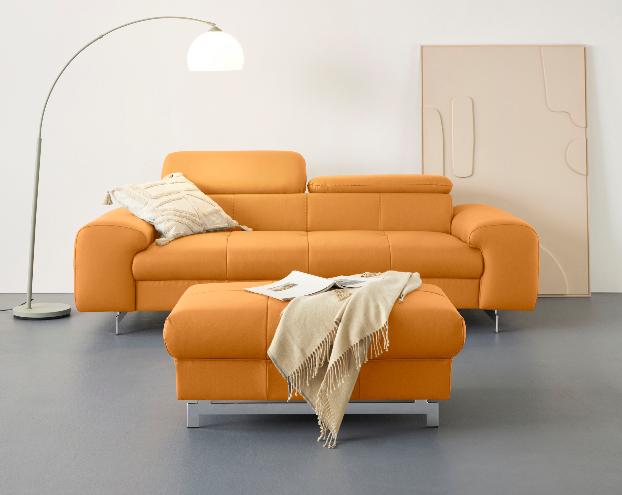 COTTA 3-Sitzer »Chef«, Big-Sofa mit Kopfteilverstellung, edle Metallkufen