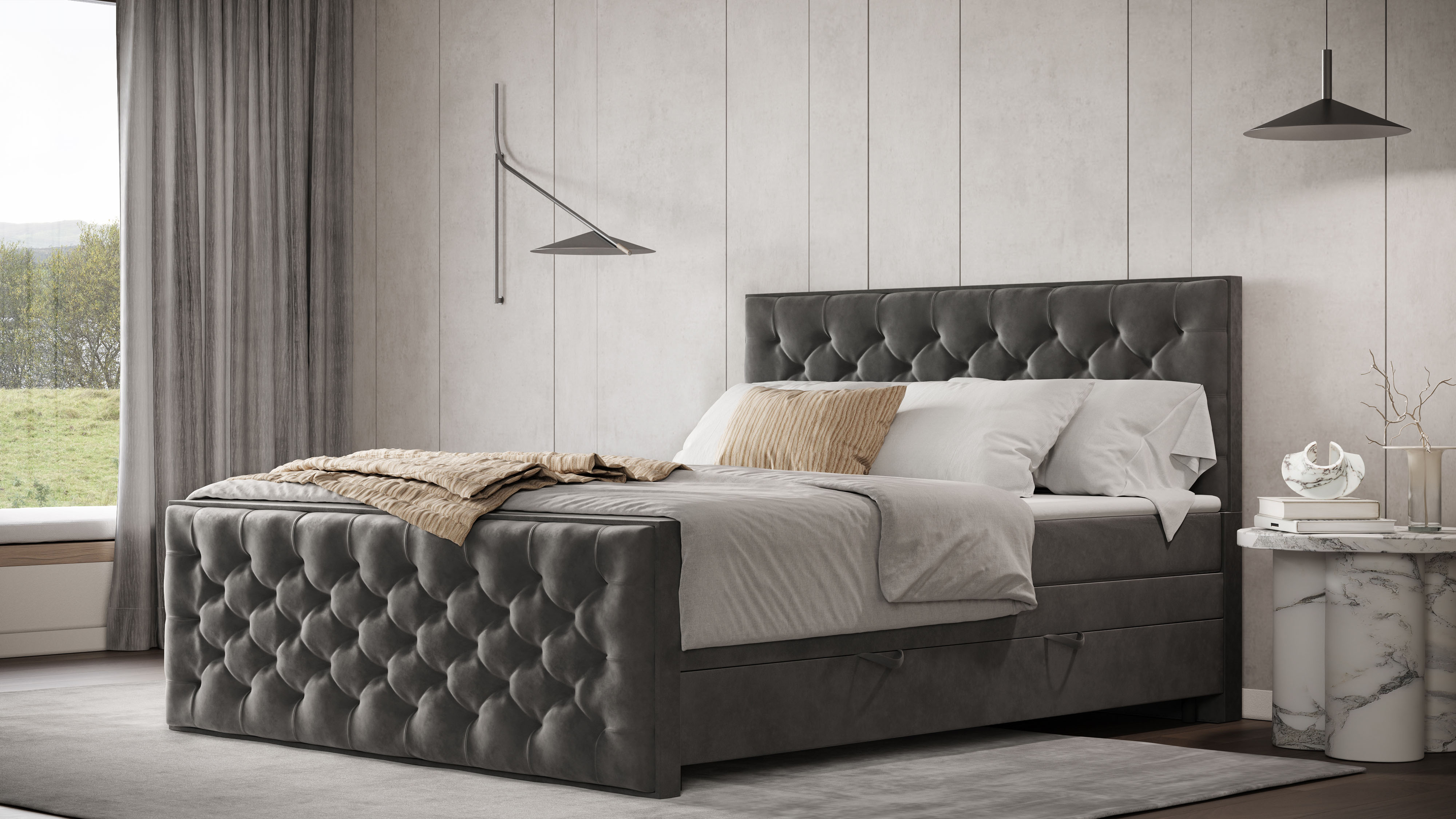 FORTE Boxspringbett "Lanciano Max inkl. zwei Bettkästen und Kaltschaum Topper" und einer 7-Zonen-Tonnentaschen-Federkernmatratze H2/H3