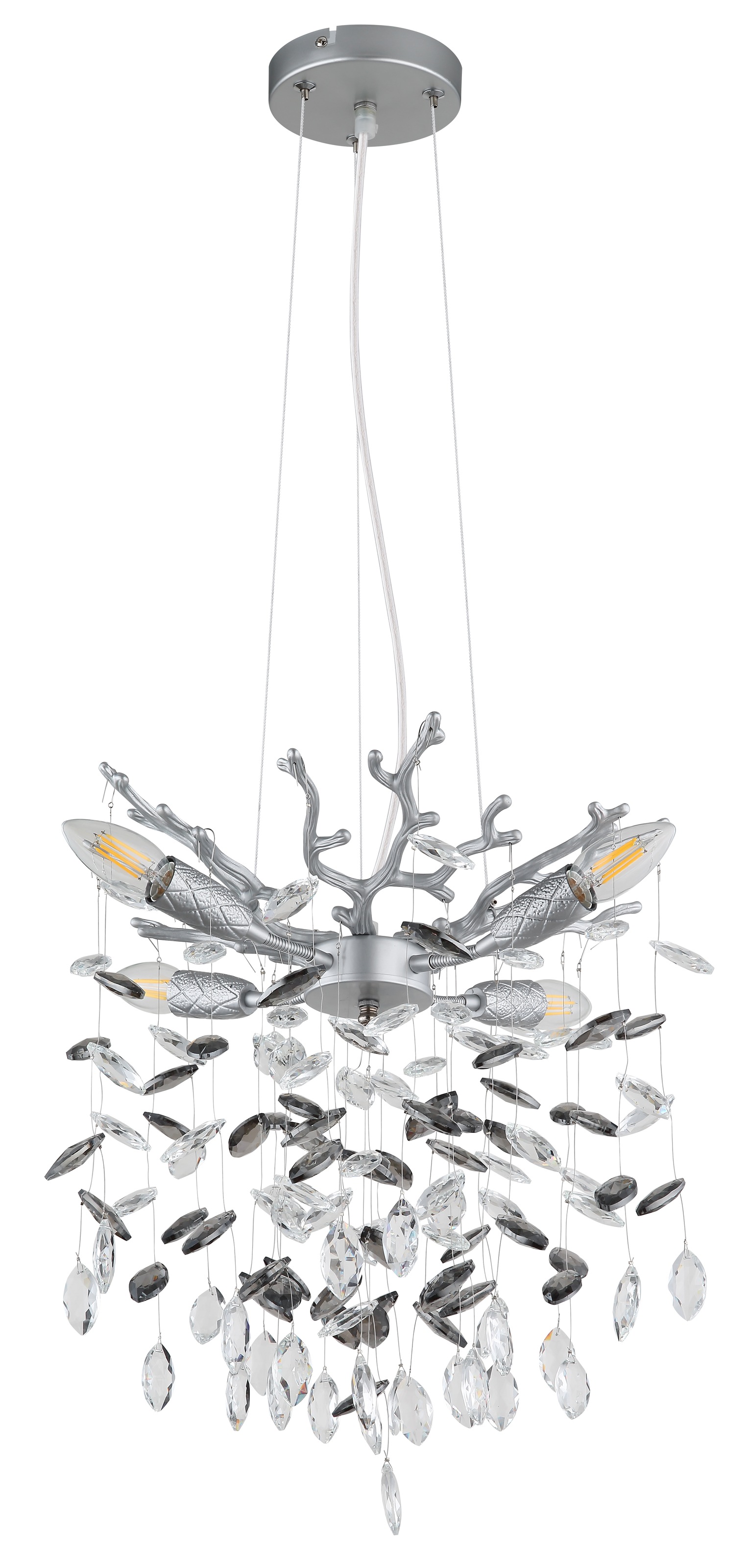 GLOBO LIGHTING Hängeleuchte »QUEENA« E14 1 Stk. Silberfarbener Luster mit rauchfarbenen Glaskristallen