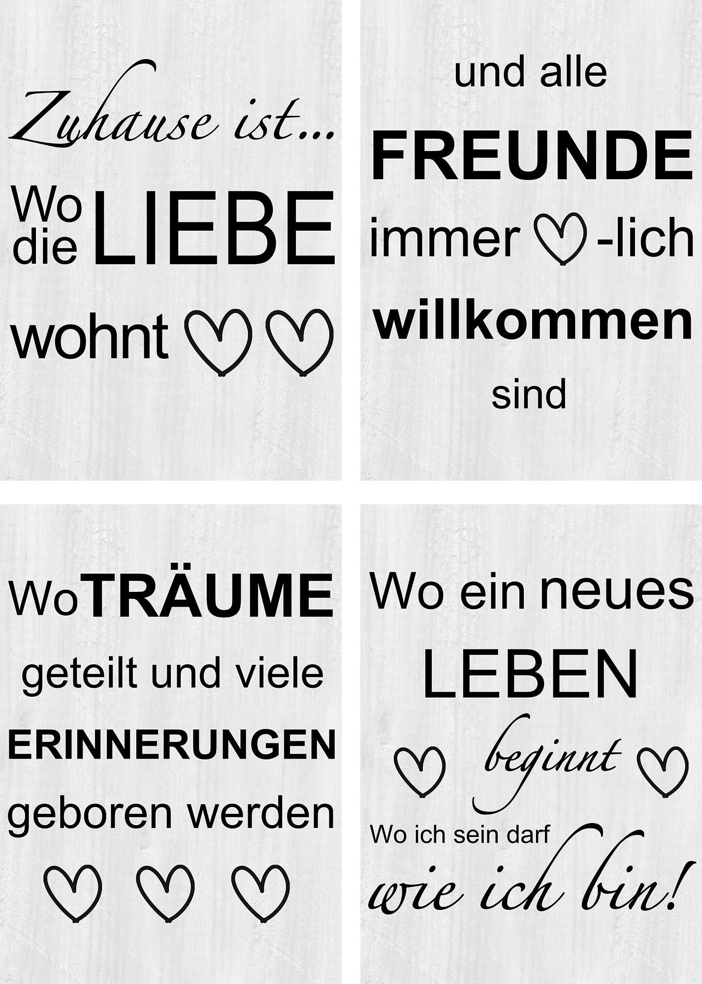 Artland Poster »Wo die Liebe wohnt 1-4«, Sprüche & Texte, (4 St.), Poster,  Wandbild, Bild, Wandposter kaufen | BAUR