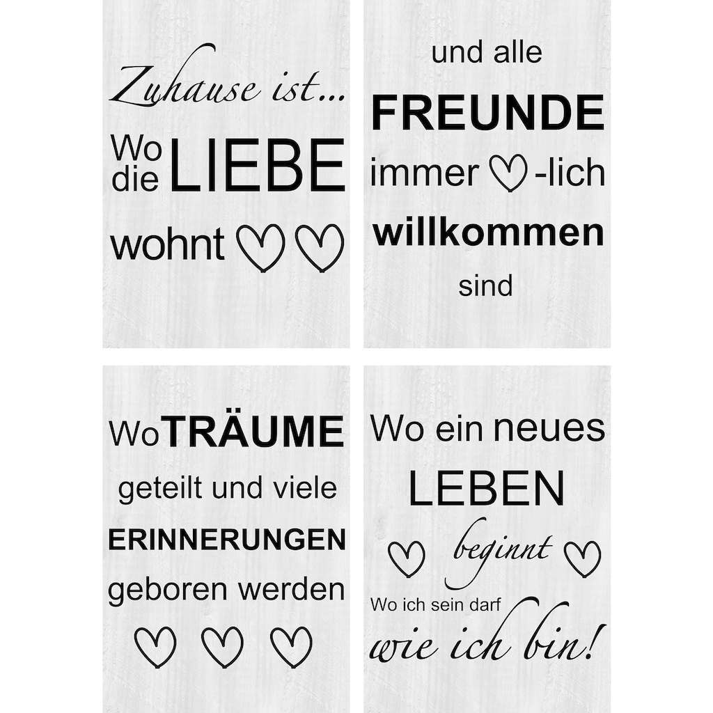 Artland Poster »Wo die Liebe wohnt 1-4«, Sprüche & Texte, (4 St.)