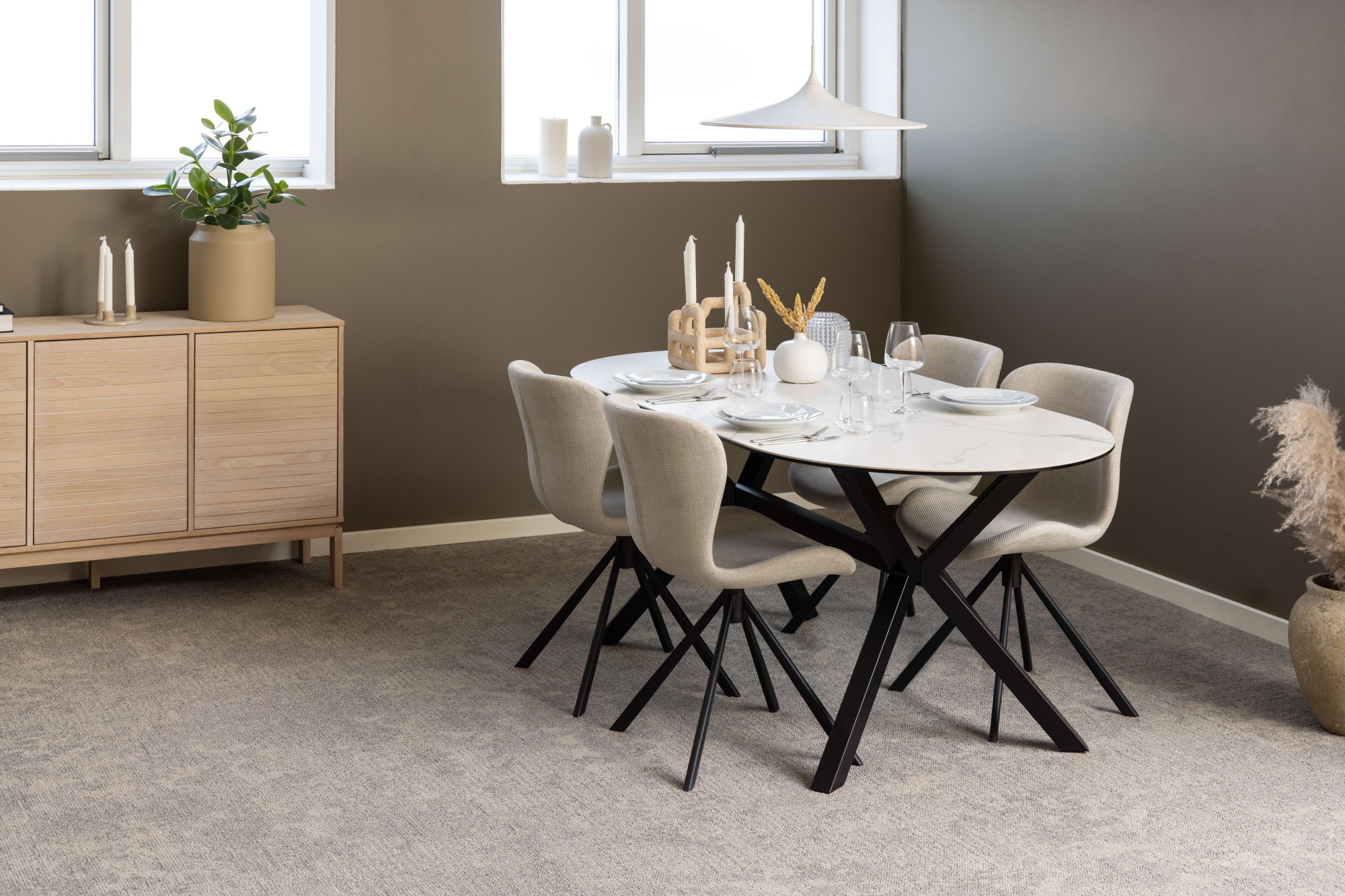 ACTONA GROUP Sideboard »Linley Anrichte, gerillte Front,«, Eiche furniert, 3 Türen, 3 Einlegeböden, Lamellenfront