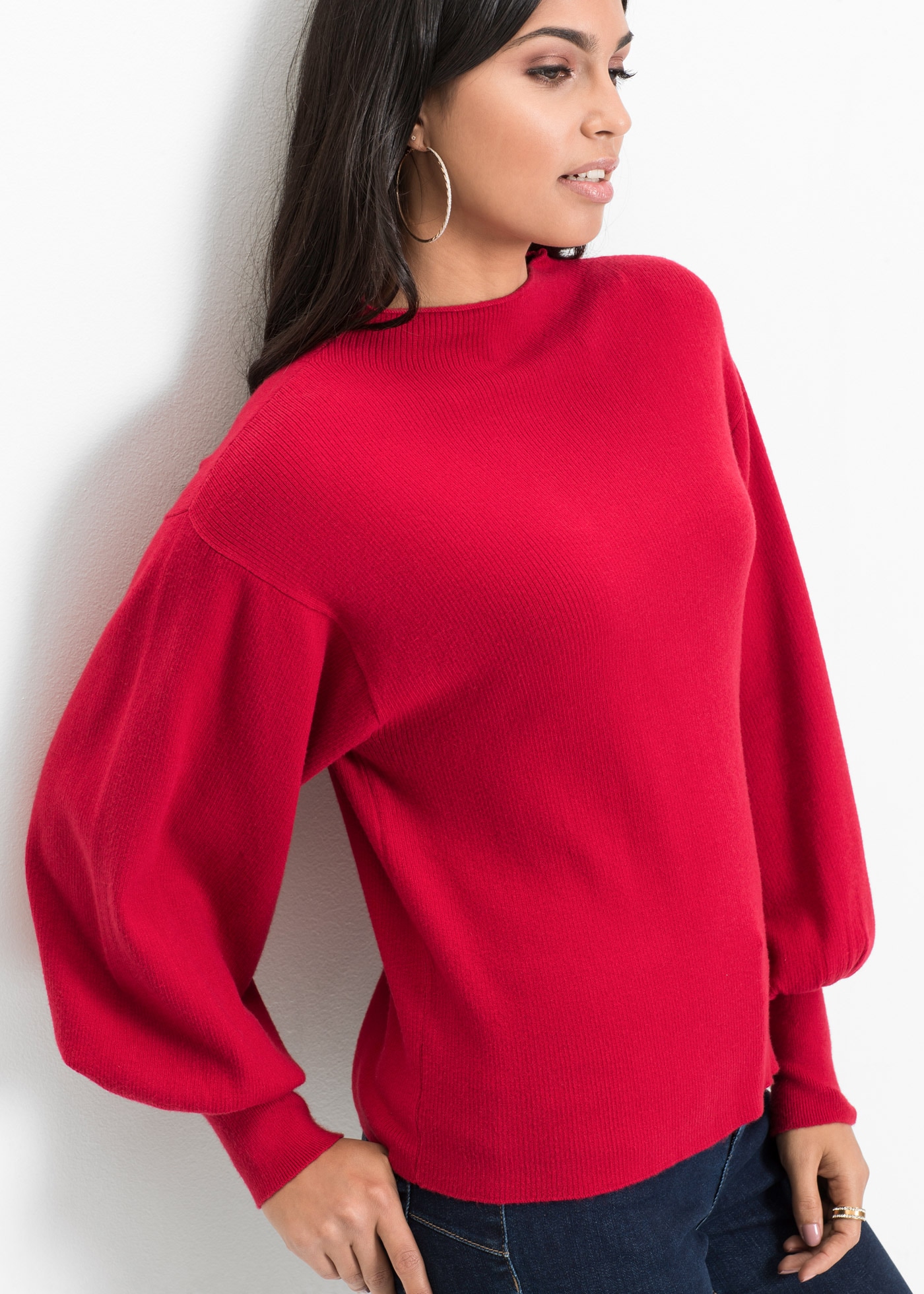 bonprix Strickpullover "Oversize-Pullover aus Viskose-Mix" mit Stehkragen, hüftlange Form, ohne Verschluss, bequeme Passform