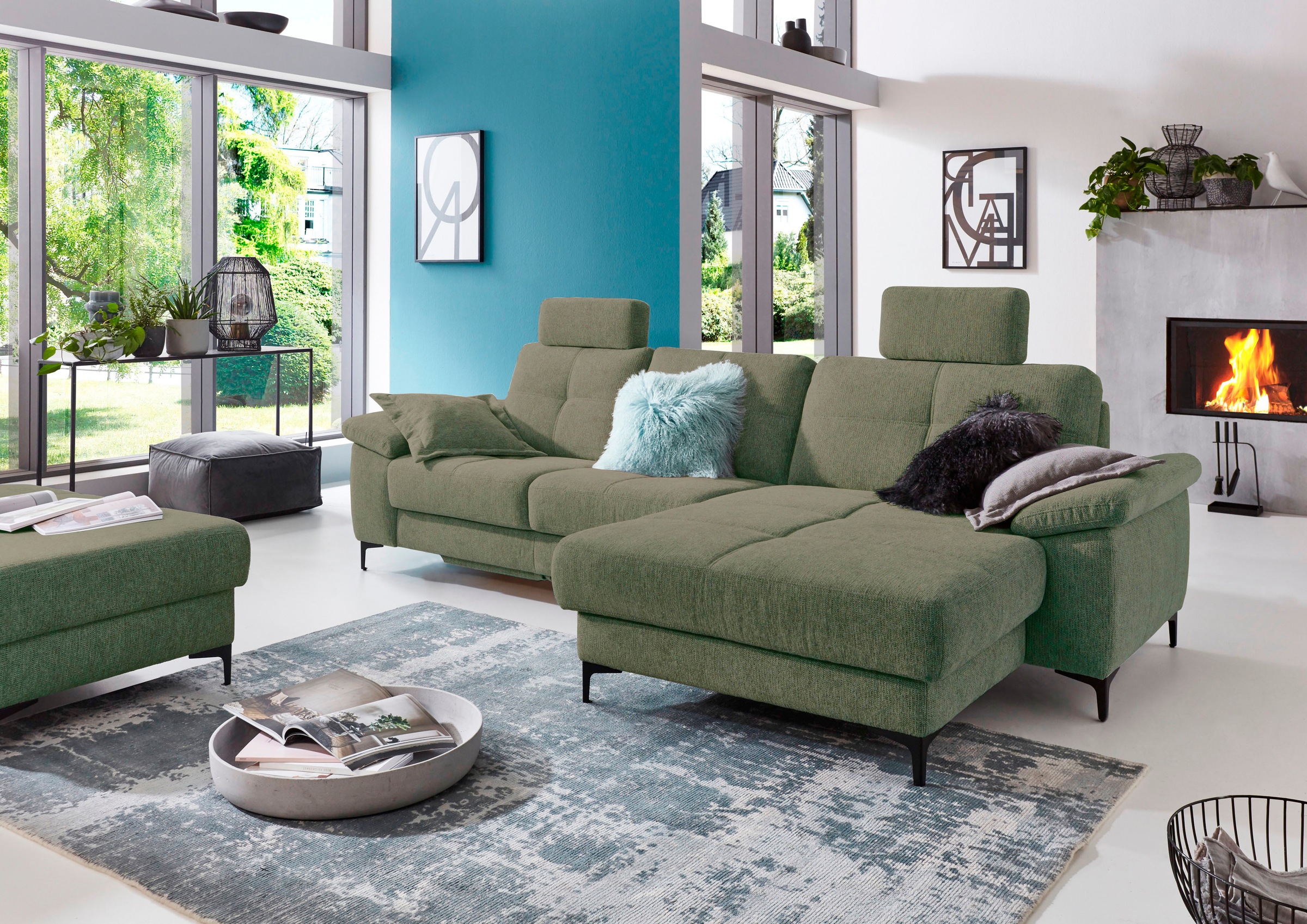 3C Carina Ecksofa »Burnaby L-Form«, 2 Kopfstützen, optional mit Schlaf- und motorischer Relaxfunktion