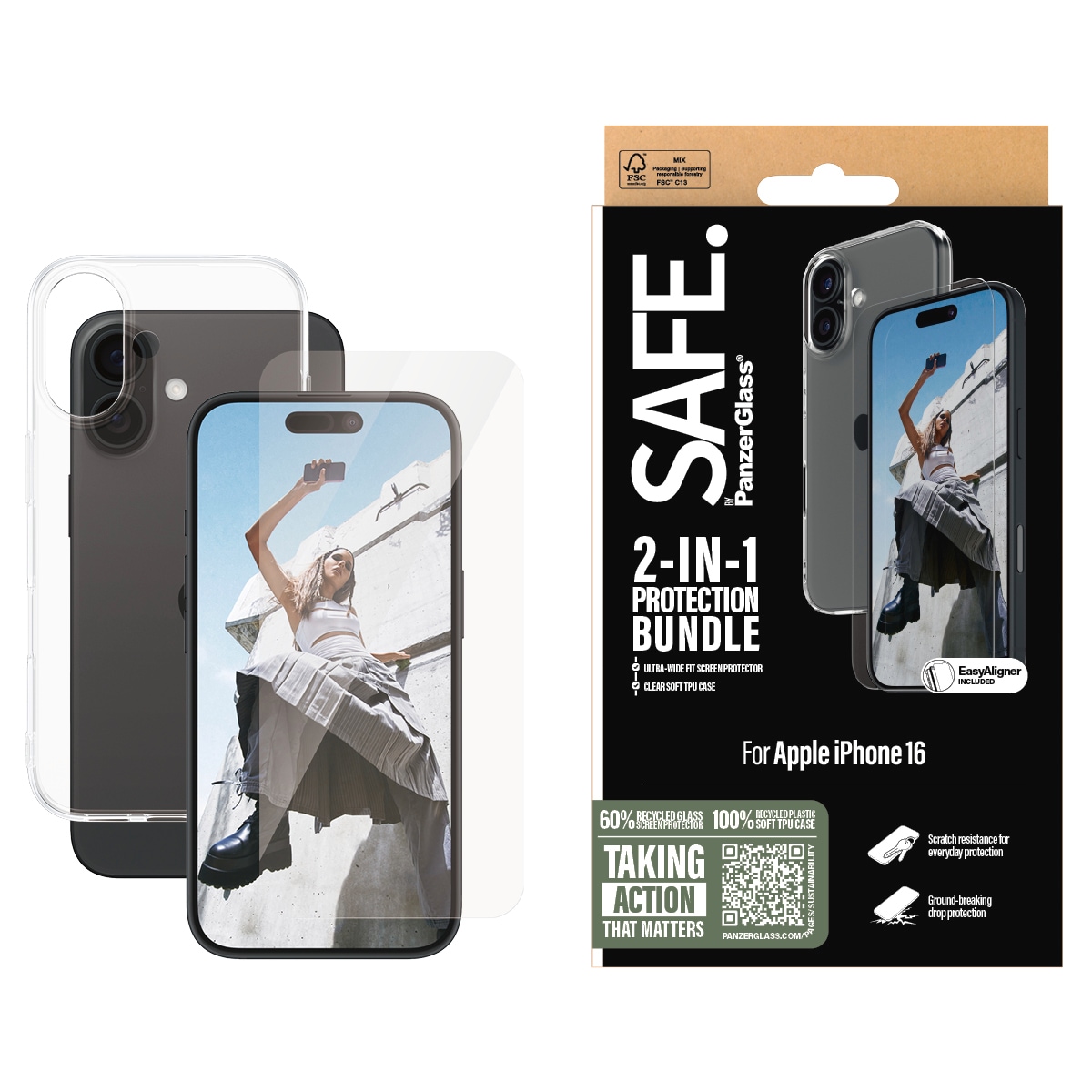 Displayschutzglas »2-in-1 Protection Bundle, Glass, Soft TPU Case«, für Apple iPhone...