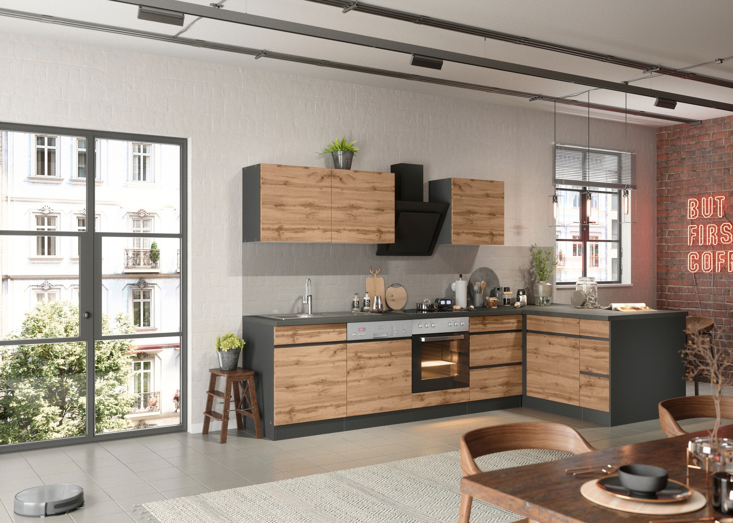 KOCHSTATION Winkelküche »KS-Riesa«, Stellbreite 340x150 cm, wahlweise mit oder ohne E-Geräte
