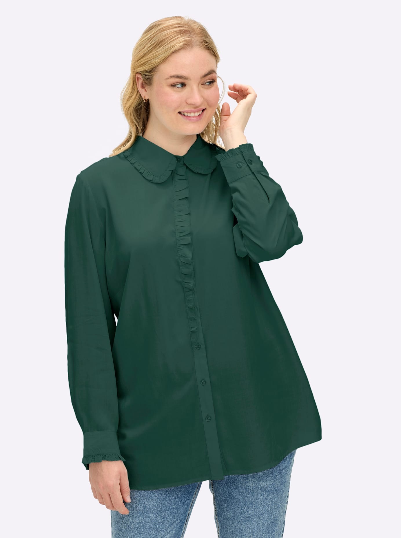 SHEEGO Damen Rüschenblusemoos, Gr. 50, unifarben, 100% Viskose, Blusen