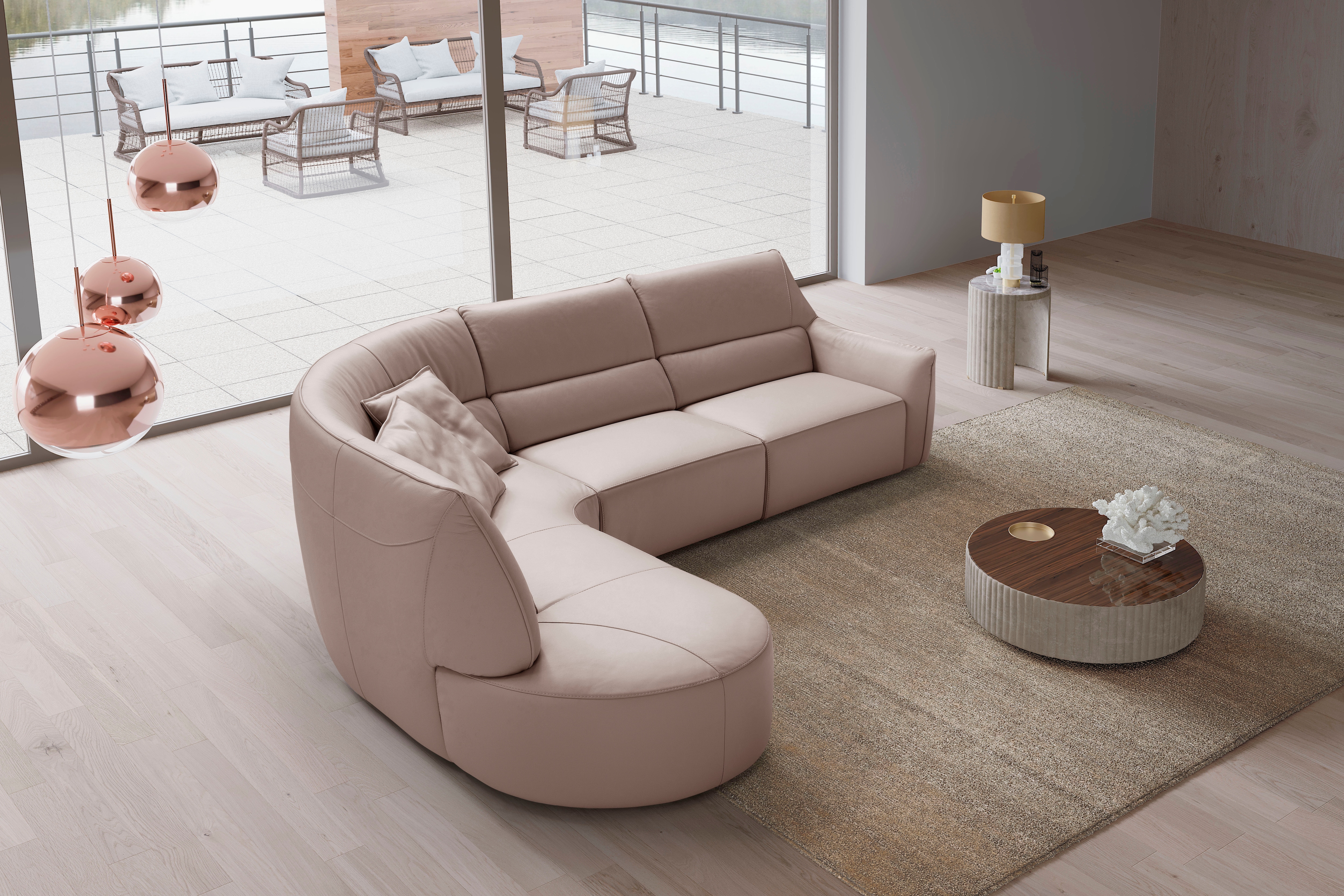 Egoitaliano Ecksofa "Puffy, extravagant & edel, Retro Designsofa, hoher Sitzkomfort, L-Form" mit Ottomane, wahlweise mit und ohne elektrischer Relaxfunktion