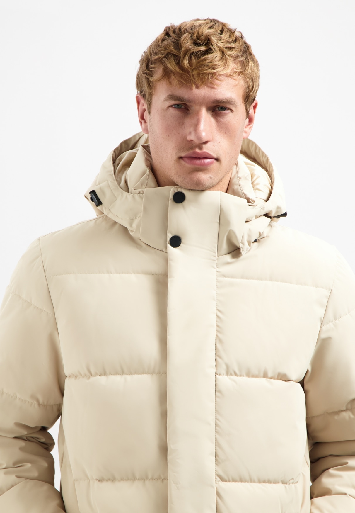 Parka NO EXCESS "No Excess Langer Steppparka Jacket Long Parka Hood Padded", Herren, Gr. M, cream, 100% Polyester, Jacken Parka 3