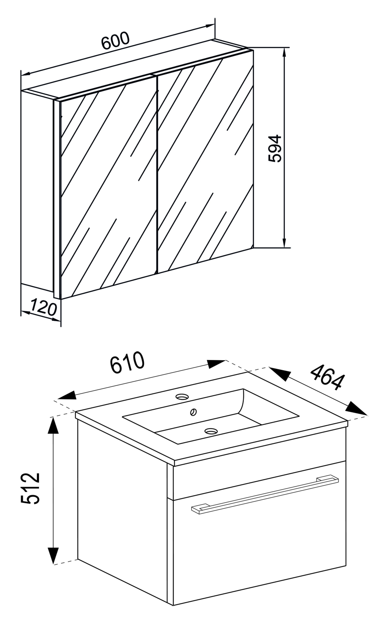 VCM Waschtisch »3-tlg. Waschplatz Waschtisch Badinos Schublade SC« 3 Stk. tlg.