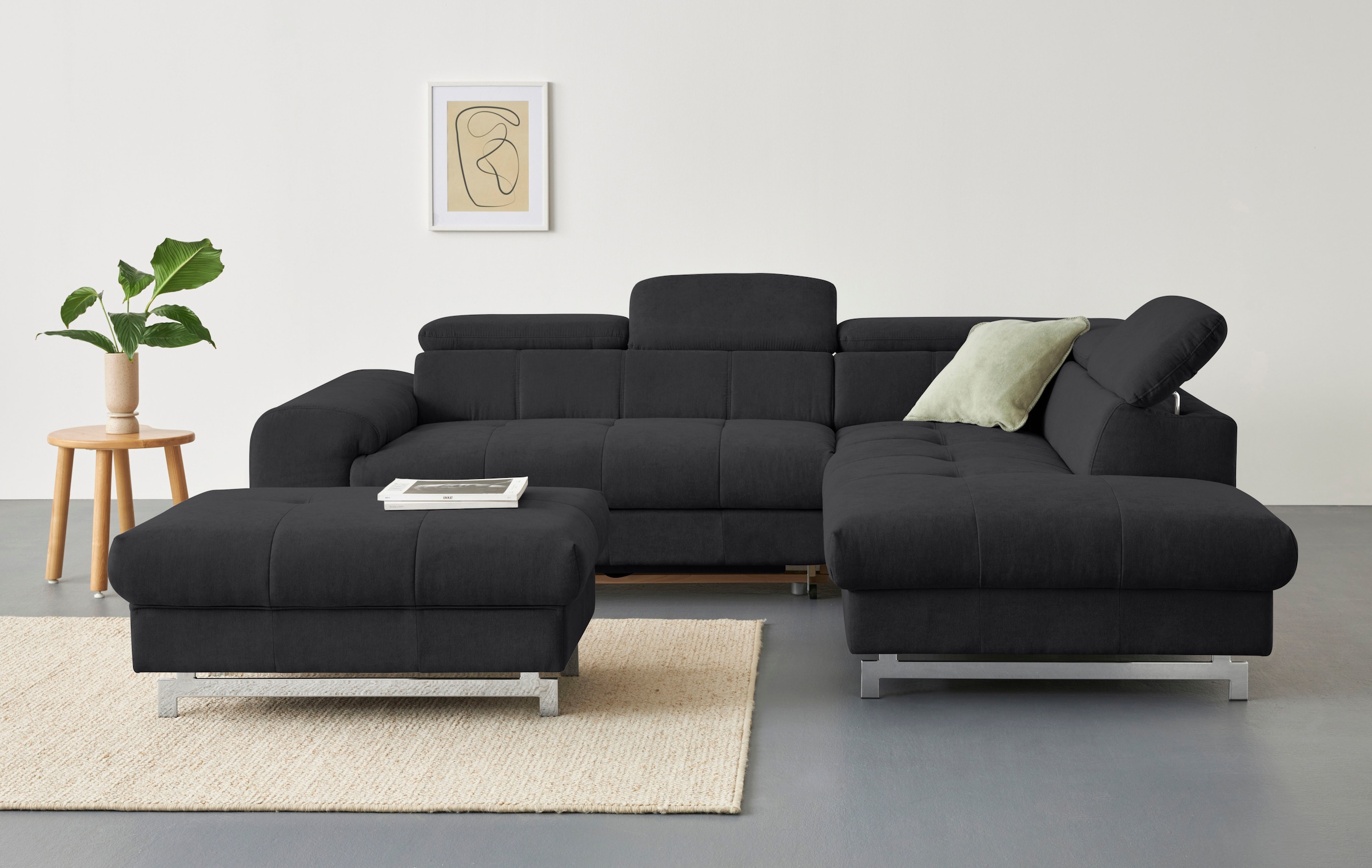 COTTA Ecksofa »Chef L-Form«, mit Kopfteilverstellung, edle Metallkufen, wahlweise mit Bettfunktion