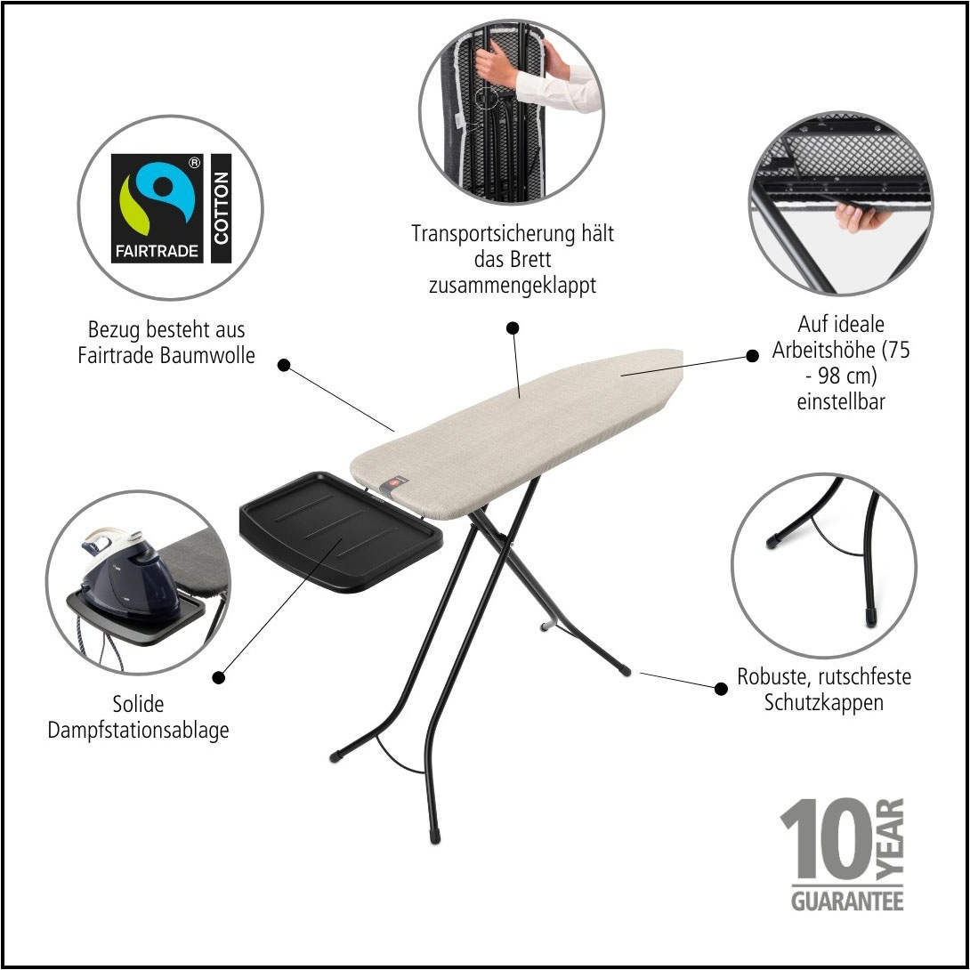 Thumbnail - Brabantia Bügelbrett "Bügeltisch B, 124 x 38 cm, Dst-Ablage Solide" Bügelfläche 124 cmx38 cm Fairtrade-zertifiziert
