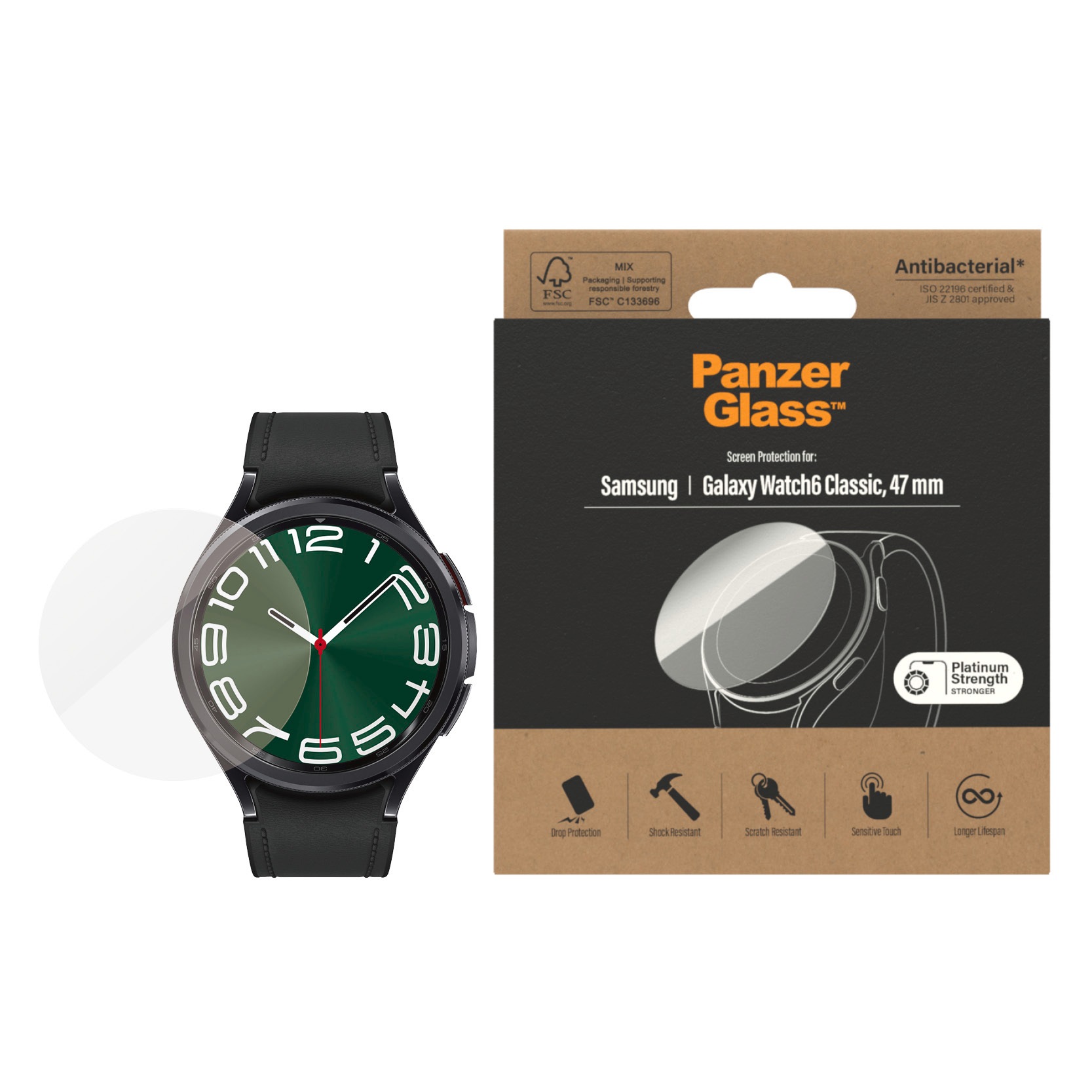 PanzerGlass Displayschutzglas »Screen Protector«, für Samsung Galaxy Watch 6 Classic, 47 mm, Displayschutz, Bildschirmschutz, Schutzfolie, Displayschutzfolie