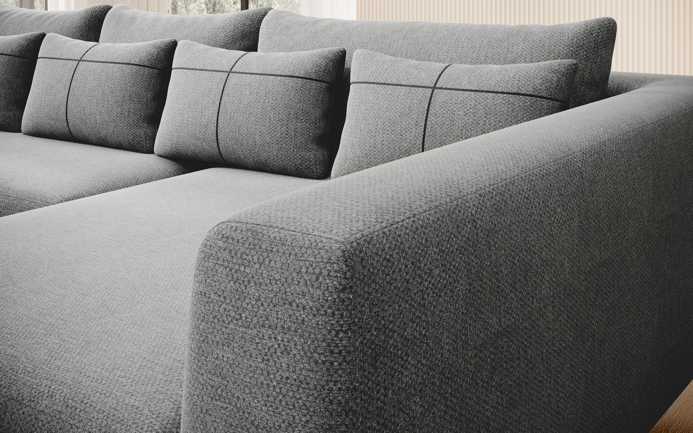 INOSIGN Ecksofa »Cross, mit softem Sitz, L-Form, wendbare Zierkissen, Breite 284 cm«, Couch mit vielen Kissen, stylische Kreuznaht, elegante Metallfüße