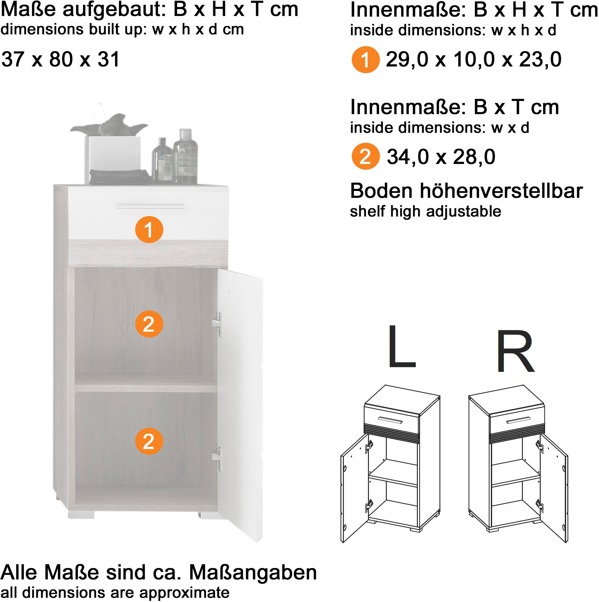 welltime Badmöbel-Set »Toulon«, (4 St.), Sparset, 4-tlg. + Waschbeckenunterschrank, B/H/T: ca. 110 / 182 / 34cm