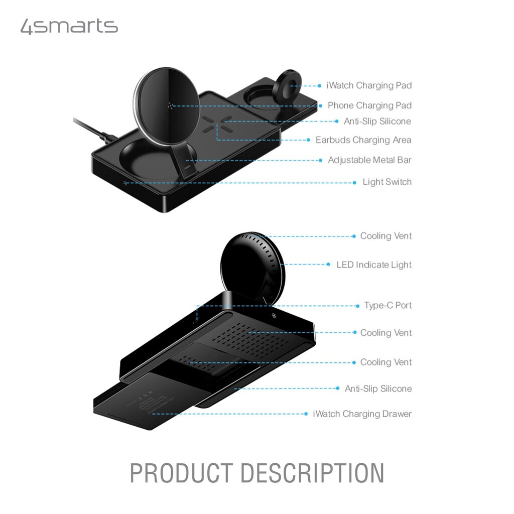 4smarts Ladestation »Wireless Charger UltiMag Trident 20W MagSafe«