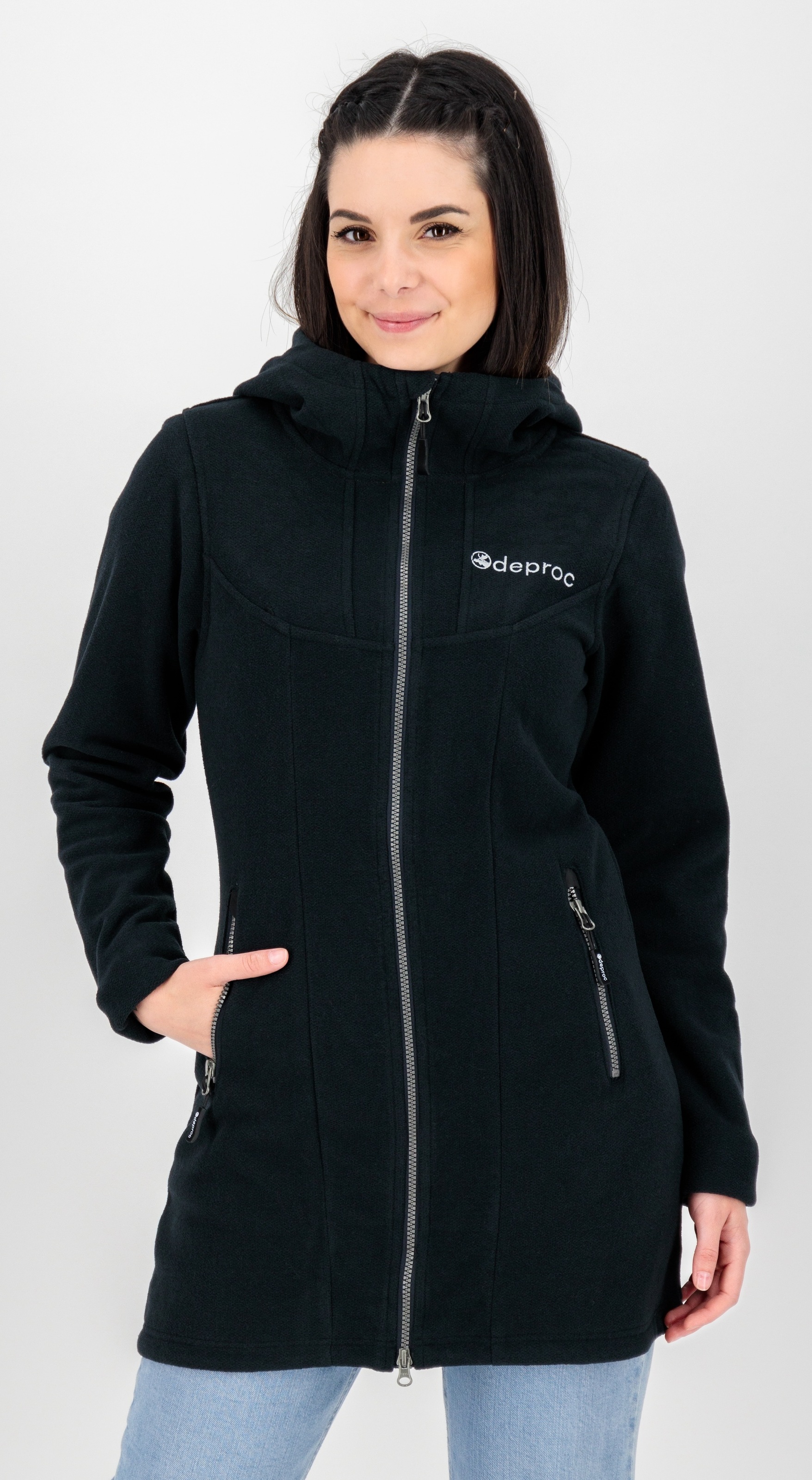 DEPROC Active Fleecejacke "GLORY APRIL" mit Kapuze mit 2-Wege-Reißverschluss