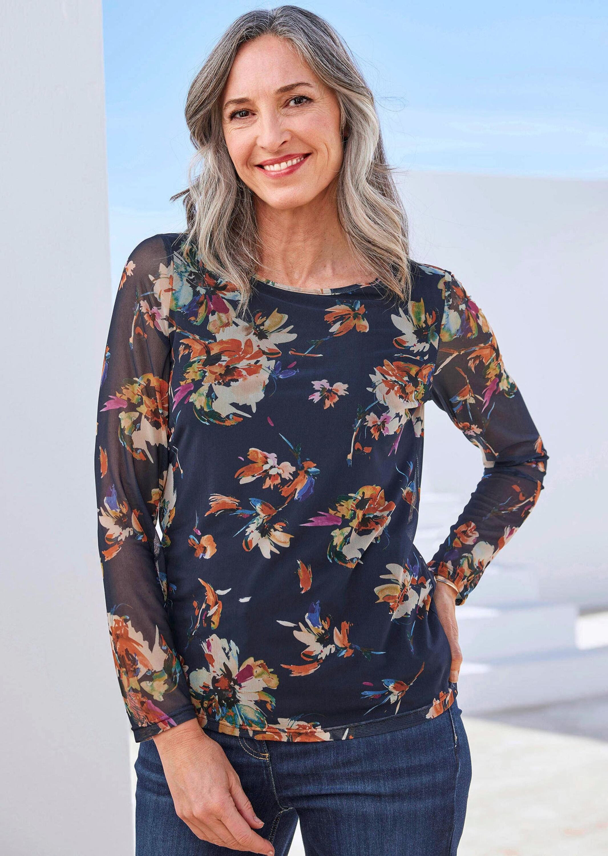 Thumbnail - GOLDNER Print-Shirt "Mesh-Shirt" Floraler Druck