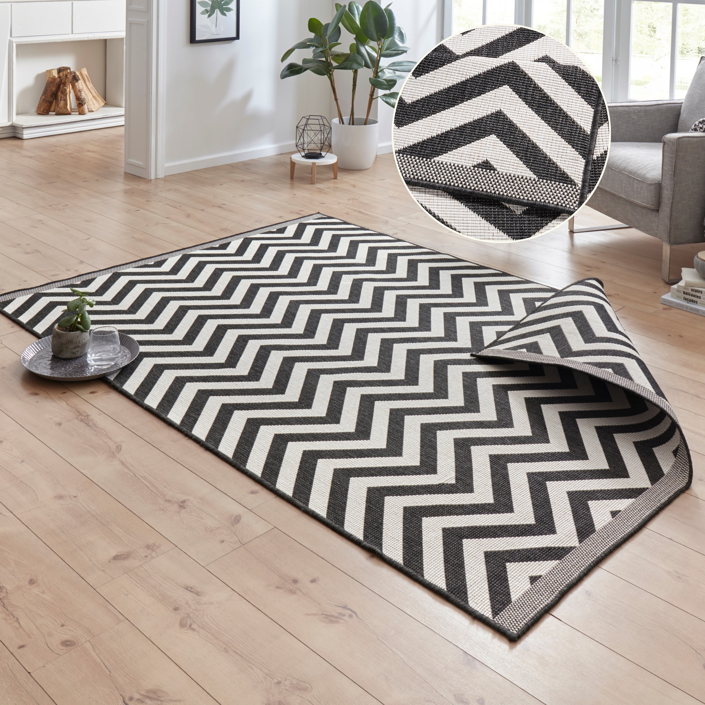 NORTHRUGS Teppich "Palma Wendeteppich" rechteckig 5 mm Höhe In-& Outdoor, Wetterfest, Balkon, Läufer, Wohnzimmer, Wasserfest