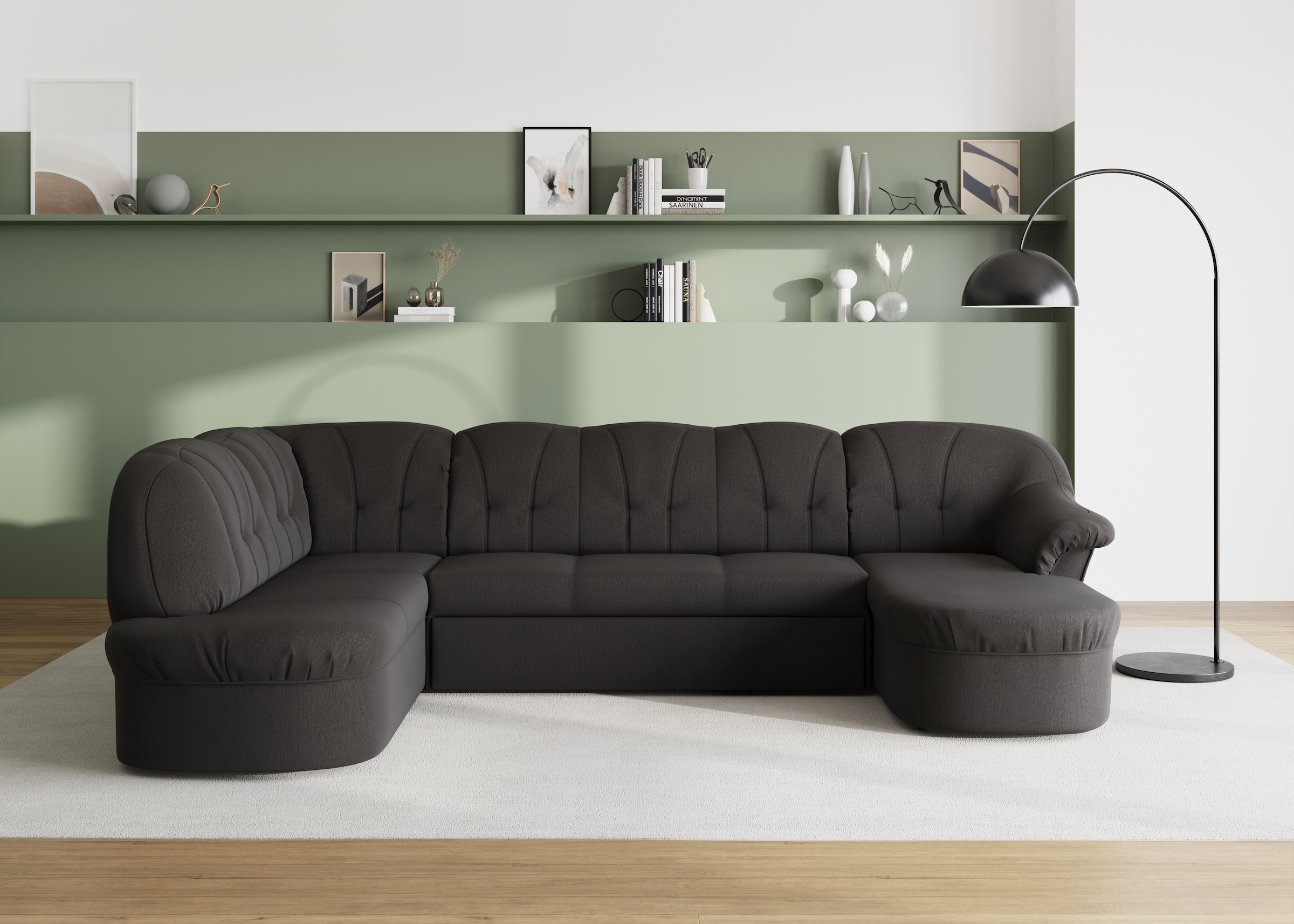DOMO collection Wohnlandschaft "Pegnitz, zeitlos&modern, elegante Rückensteppung, Breite 292cm, U-Form" wahlweise mit Bettfunktion