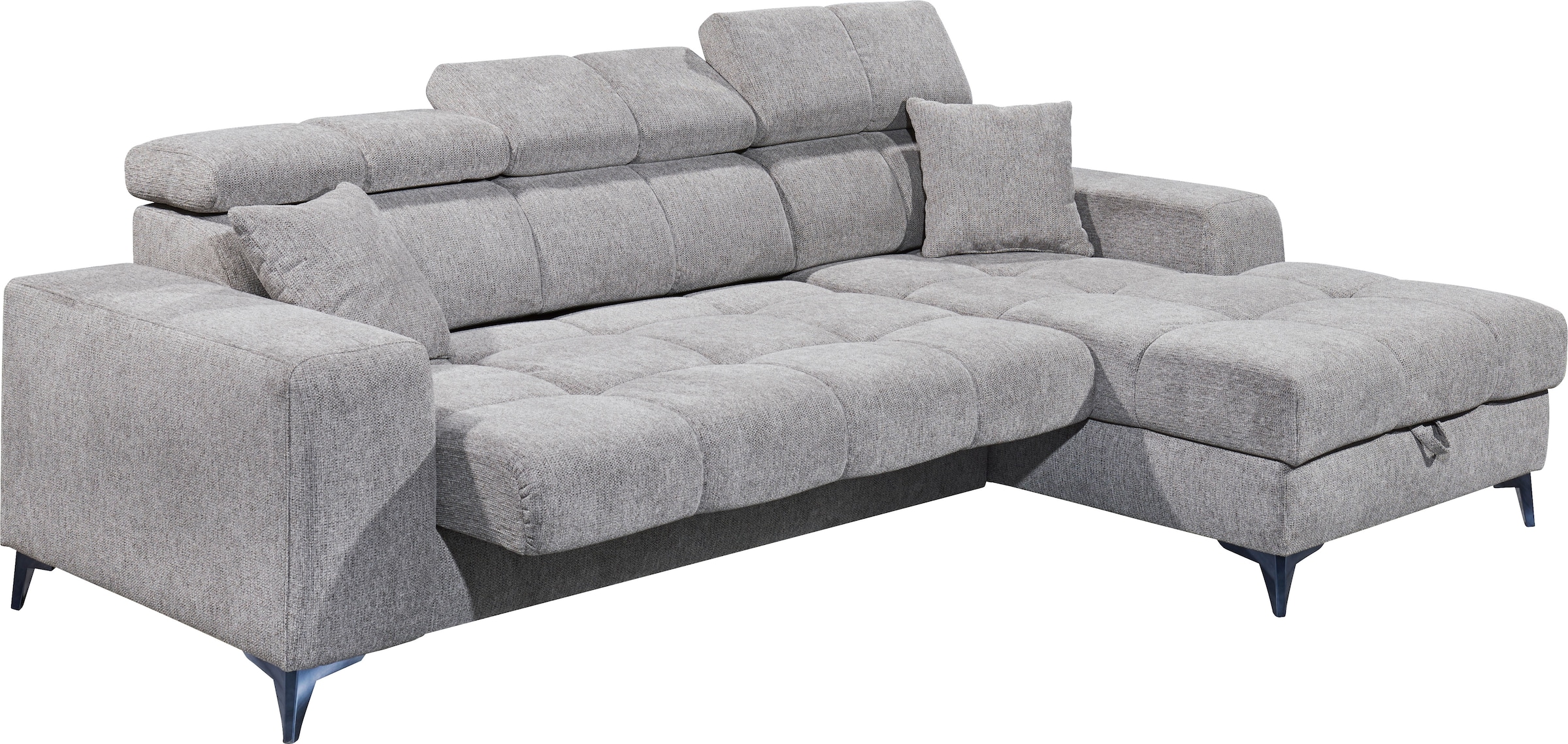 ED EXCITING DESIGN Ecksofa »Sydney L-Form mit Bettfunktion, Bettkasten, Kopfteilverstellung«, motorischer Sitztiefenverstellung, USB-Port & 2 Zierkissen