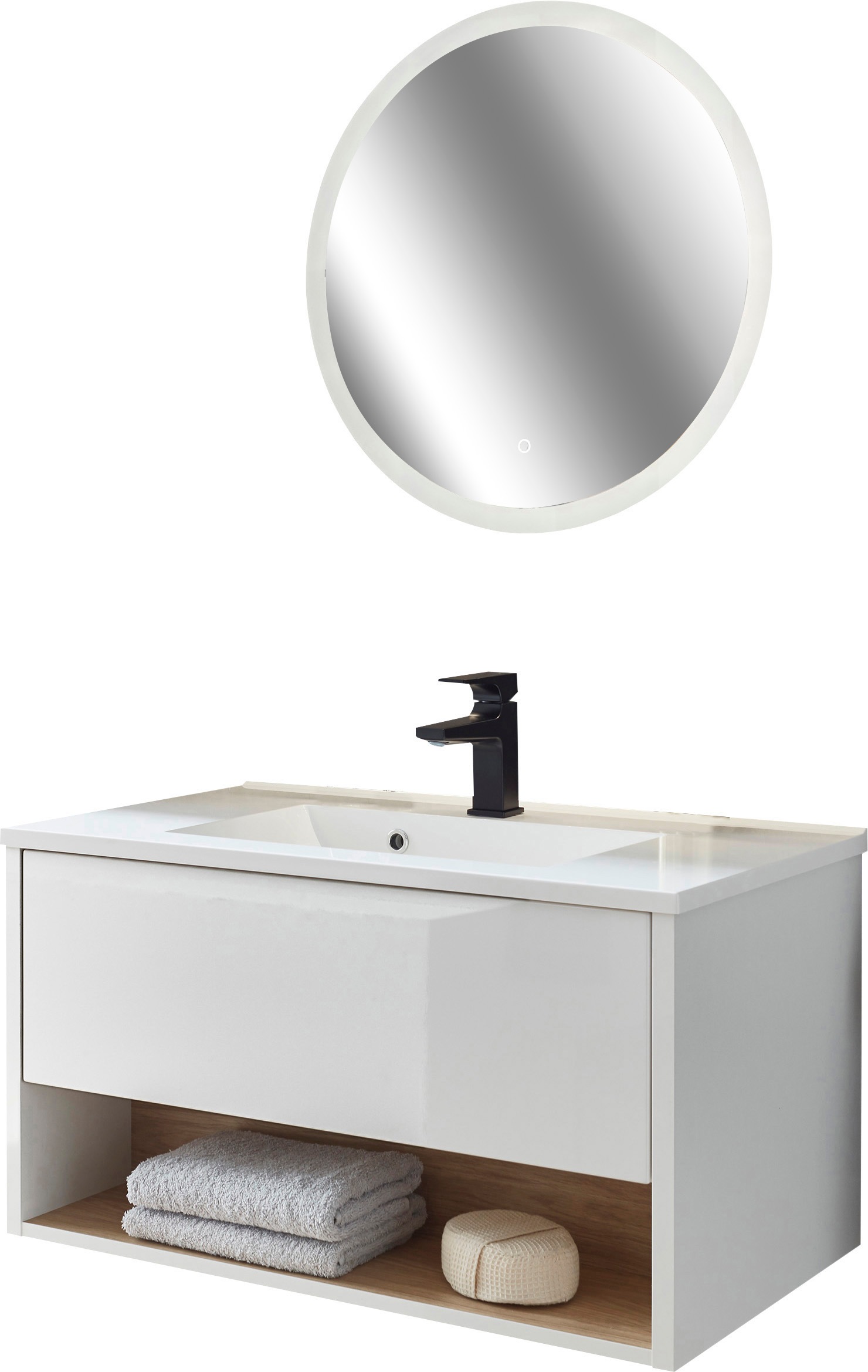 Places of Style Badmöbel-Set »Studio Line, Bad im modernen Design, 2-teiliges Badezimmer«, (2 St.), Waschtisch und Spiegel, in zwei Farben verfügbar, viel Stauraum