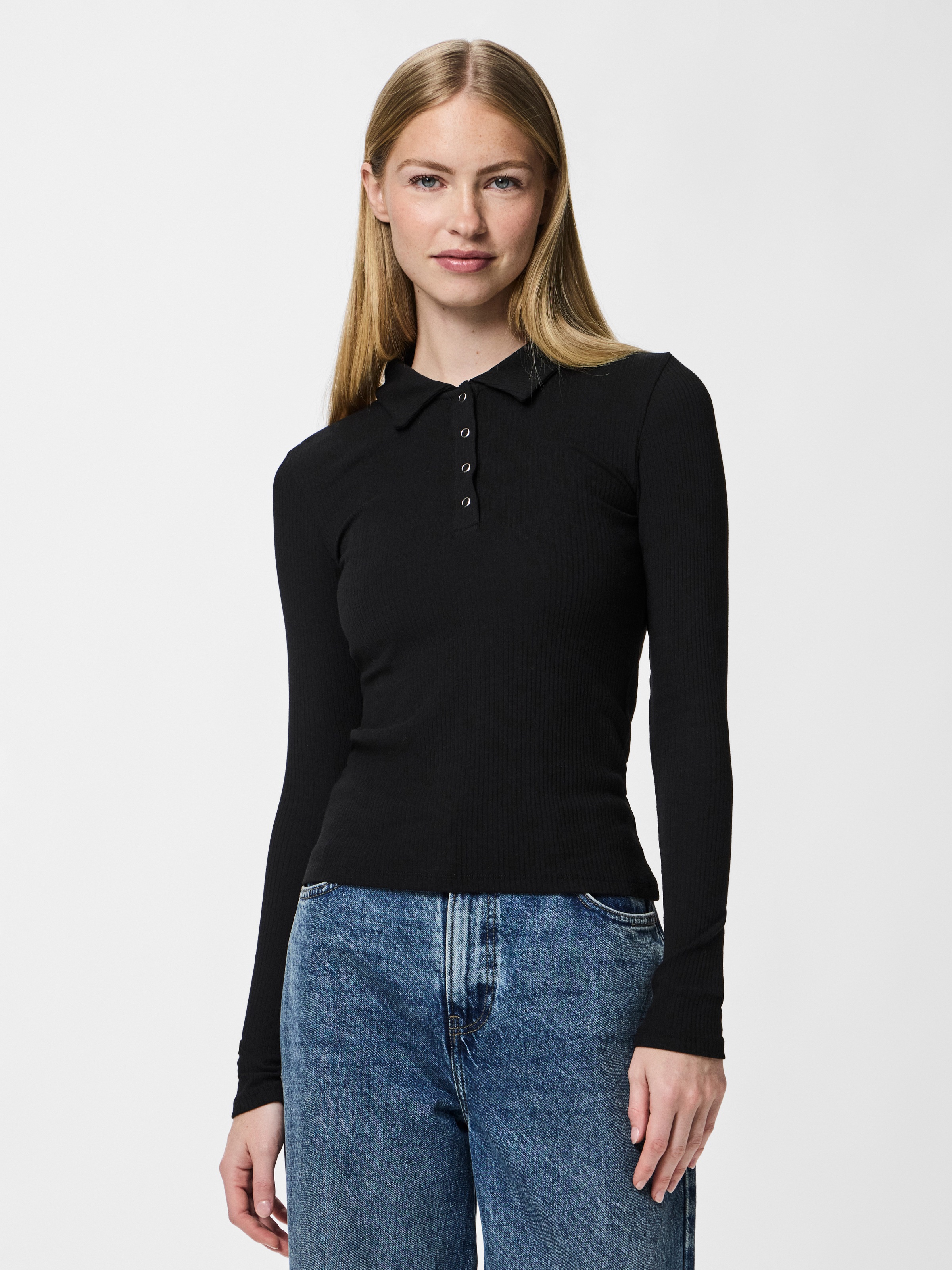 pieces Langarm-Poloshirt »PCKITTE LS POLO TOP JRS NOOS« mit gerippter Struktur