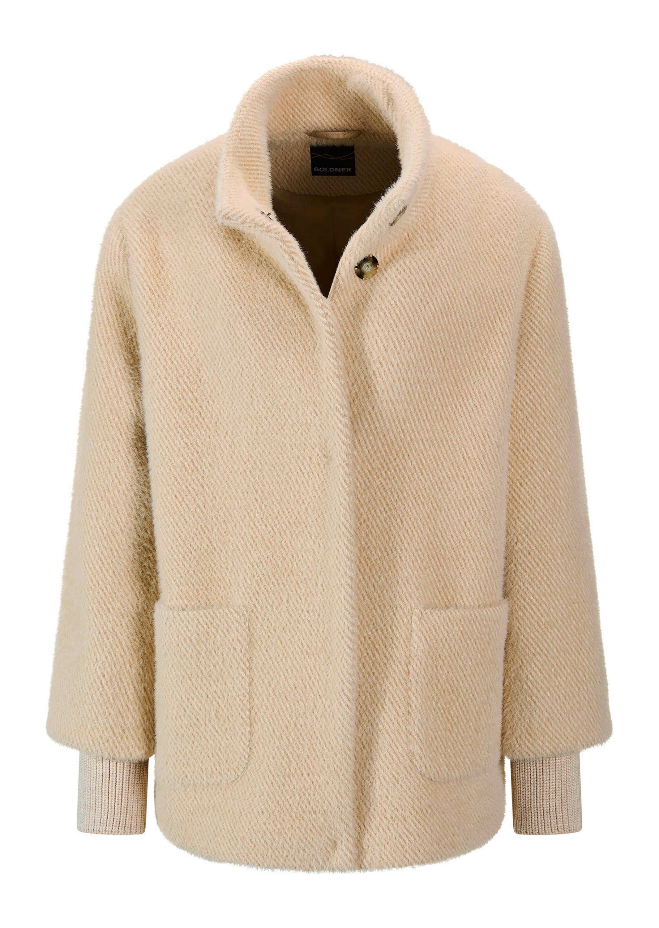 GOLDNER Damen Kurzjacke "Modische Jacke mit Strickbündchen", beige, Gr. 48, Obermaterial: 65% Polyamid PA. 35% Polyester PES., Jacken