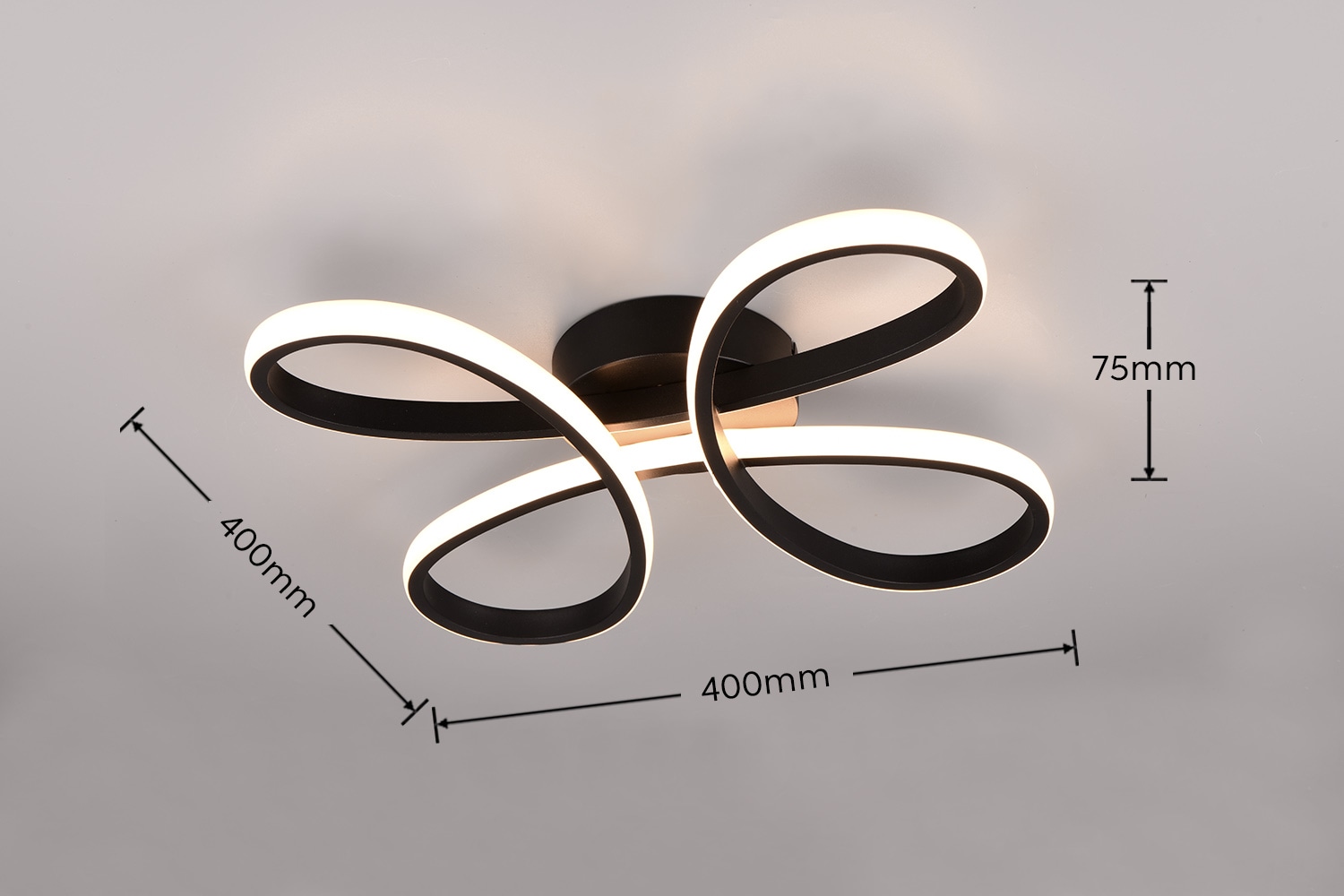 TRIO Leuchten LED Deckenleuchte »FLY, Deckenlampe LED 22W 2600 Lumen warmweiß 3000K 3-Stufen dimmbar«, 1 flammig, Leuchtmittel LED-Board | LED fest integriert, Maße 40x40 cm, LED Band Schleife Deckenlampe Schlafzimmer Wohnzimmer