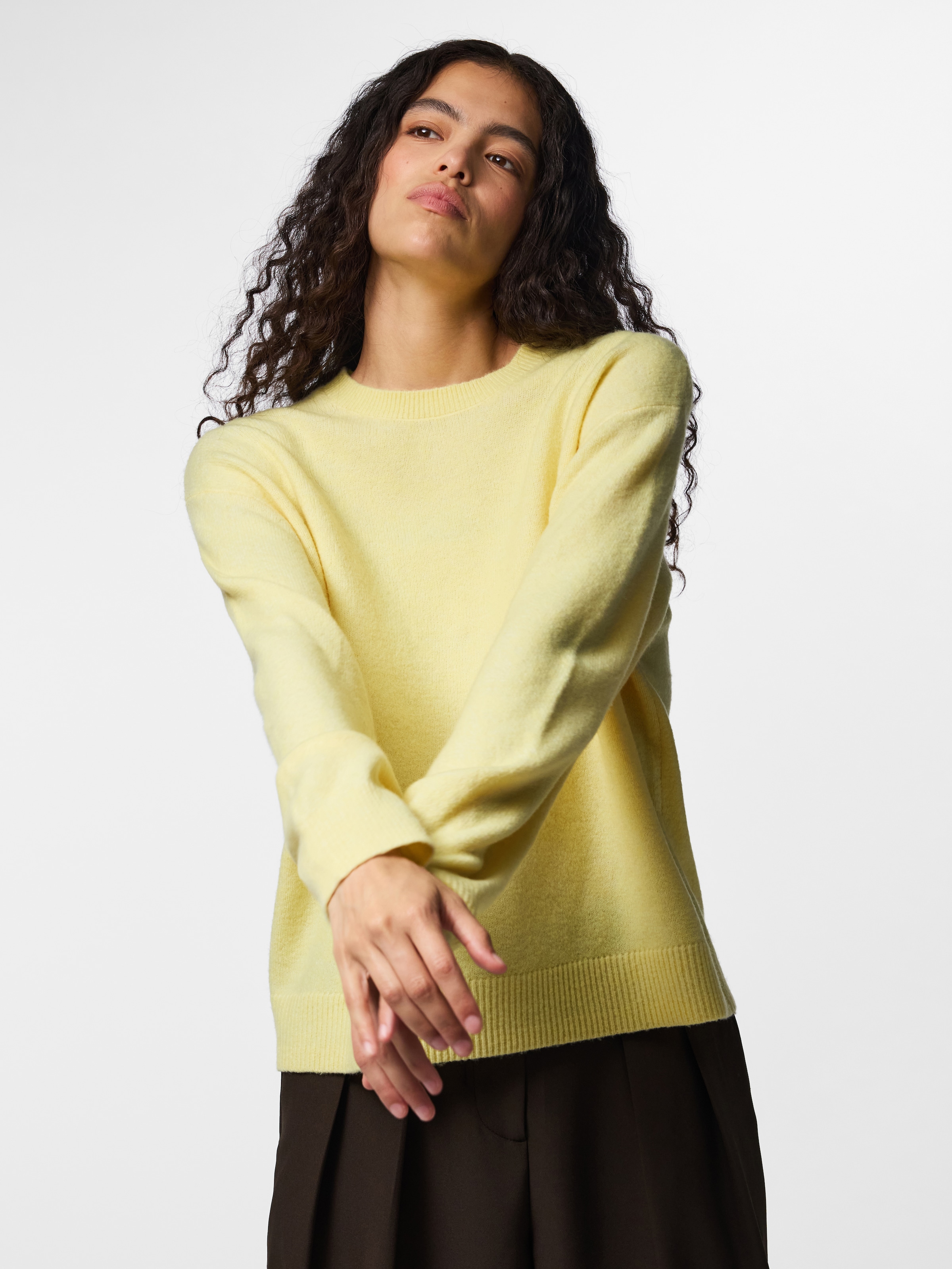 pieces Rundhalspullover »PCSALLY LS O-NECK KNIT NOOS BC« Materialmix