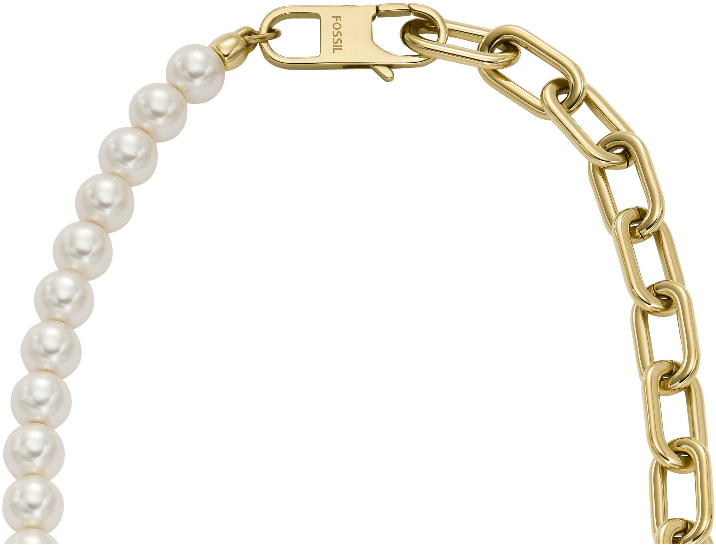 Fossil Edelstahlkette »Schmuck Geschenk Edelstahl GLIEDER HERITAGE PEARL D-LINK, JF04727710«, mit Glasperle