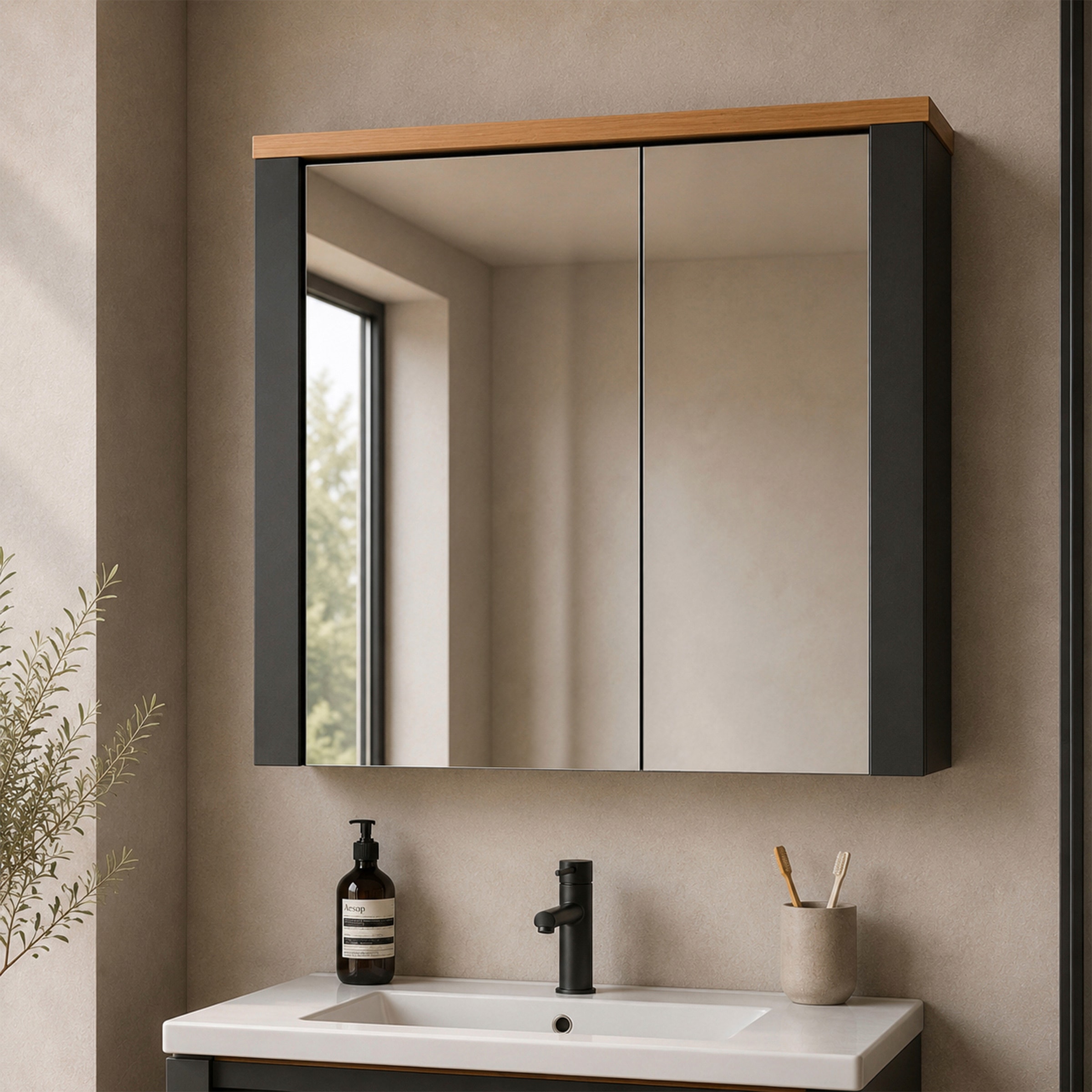 Inter Link Spiegelschrank »Pienza, Badmöbel, Wasserabweisend, 70 x 20 x 70 cm« 1 Stk. tlg. Badspiegel mit Softclose & Stauraum, 2 Spiegeltüren